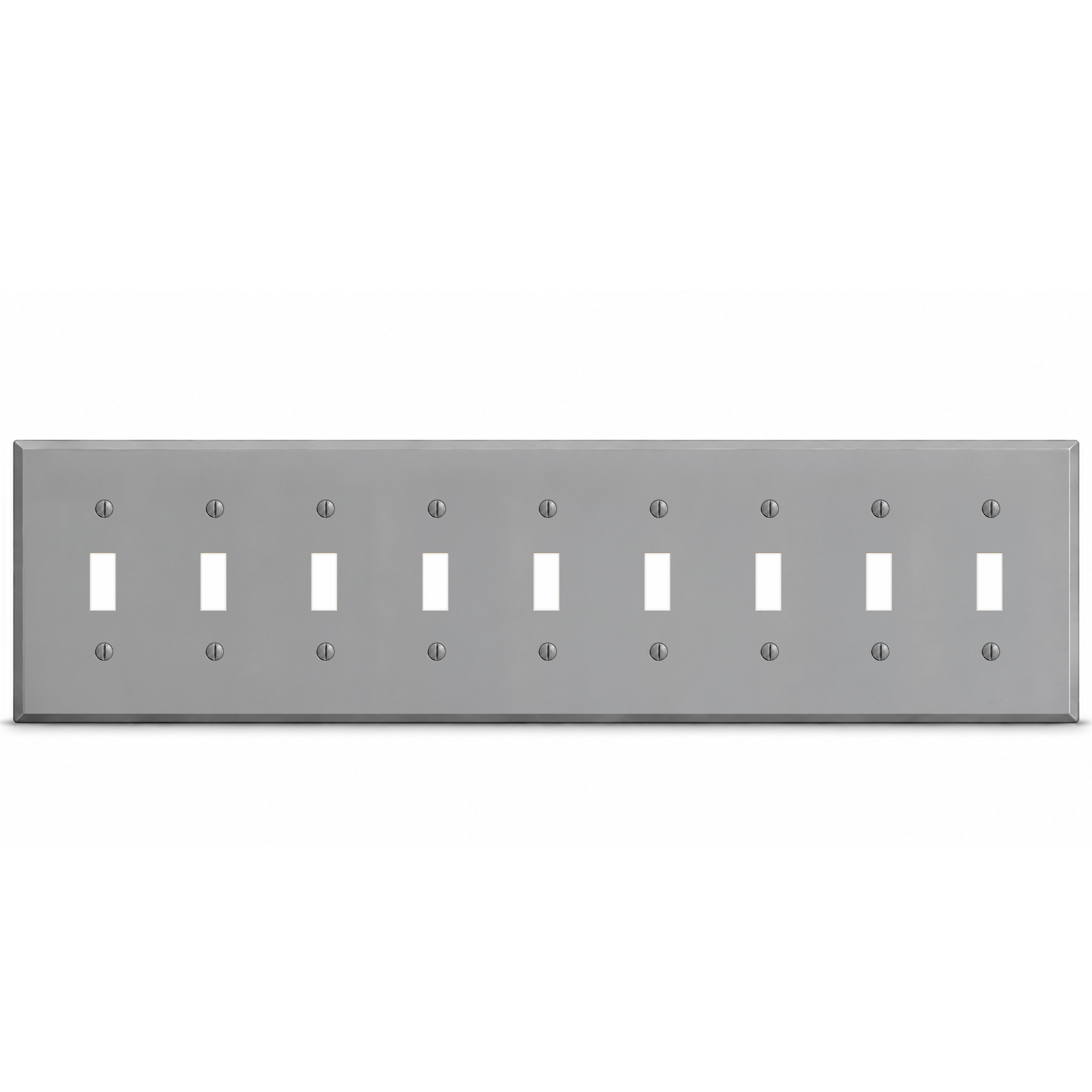9-Gang, Standard Size, 9 Toggle Switches, Gray Semi-Gloss, Finish Metal Wall Plate Outlet Cover - Made in USA
