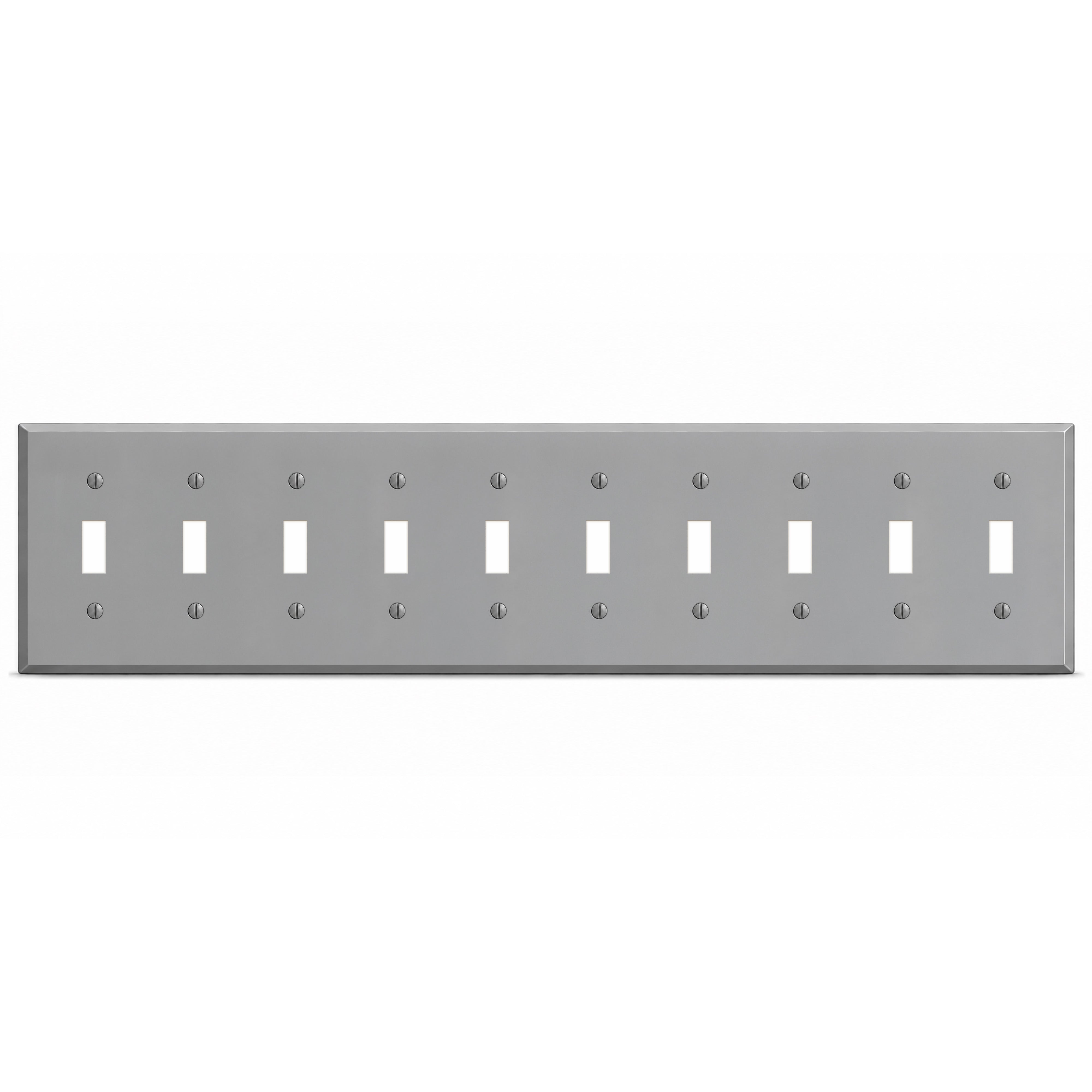 10-Gang, Standard Size, 10 Toggle Switches, Gray Semi-Gloss, Finish Metal Wall Plate Outlet Cover - Made in USA
