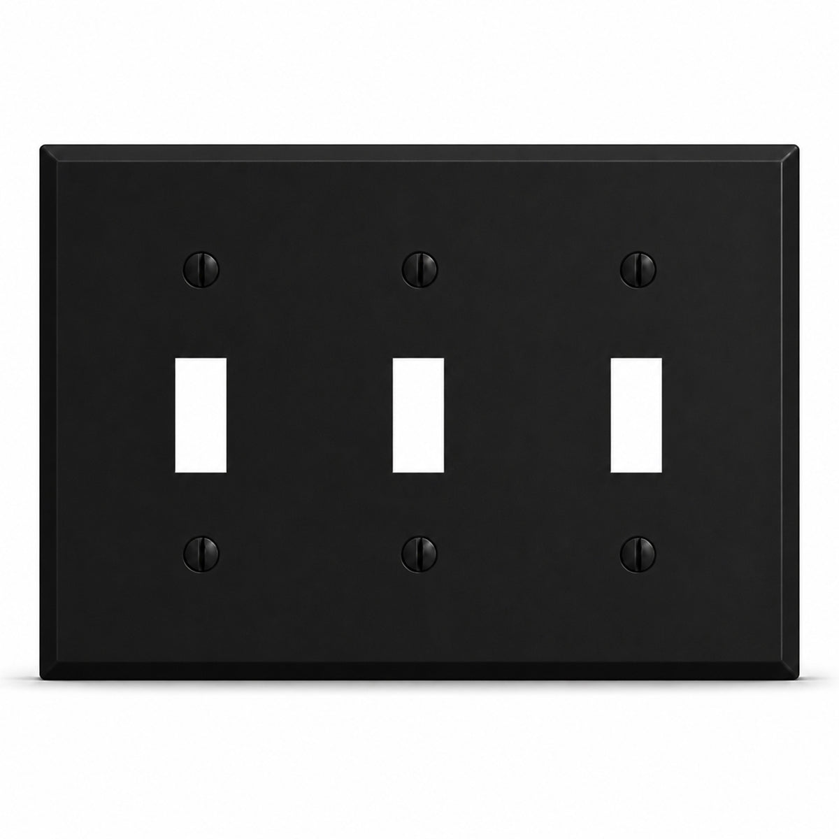 3-Gang, Standard Size, 3 Toggle Switches, Black Matte Finish Wall Plate Outlet Cover -  Made in USA