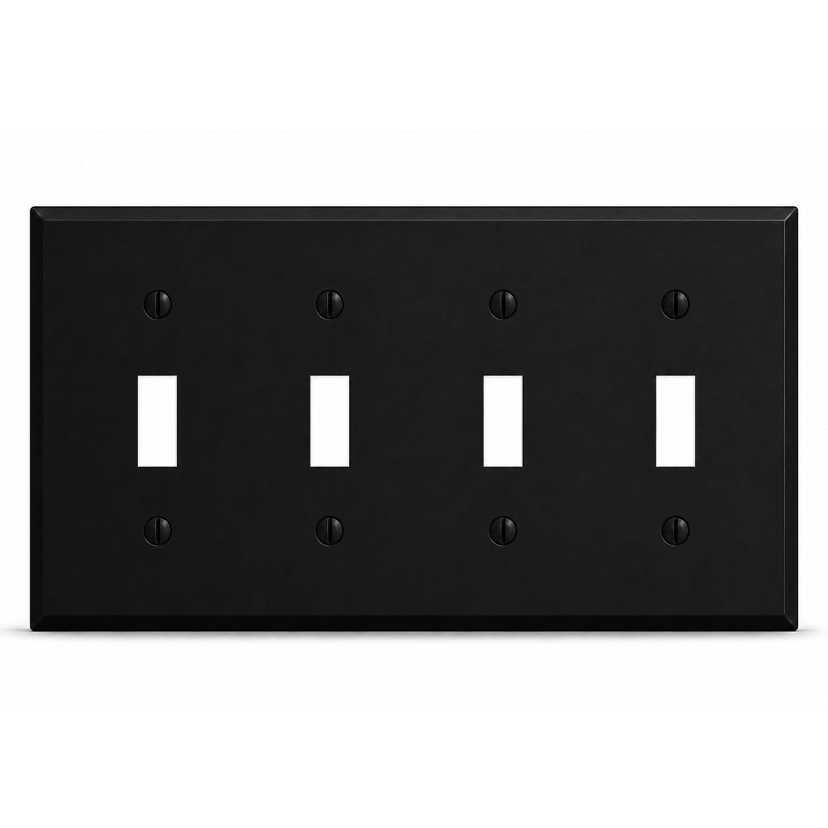 4-Gang, Standard Size, 4 Toggle Switches, Black Matte Finish Wall Plate Outlet Cover -  Made in USA