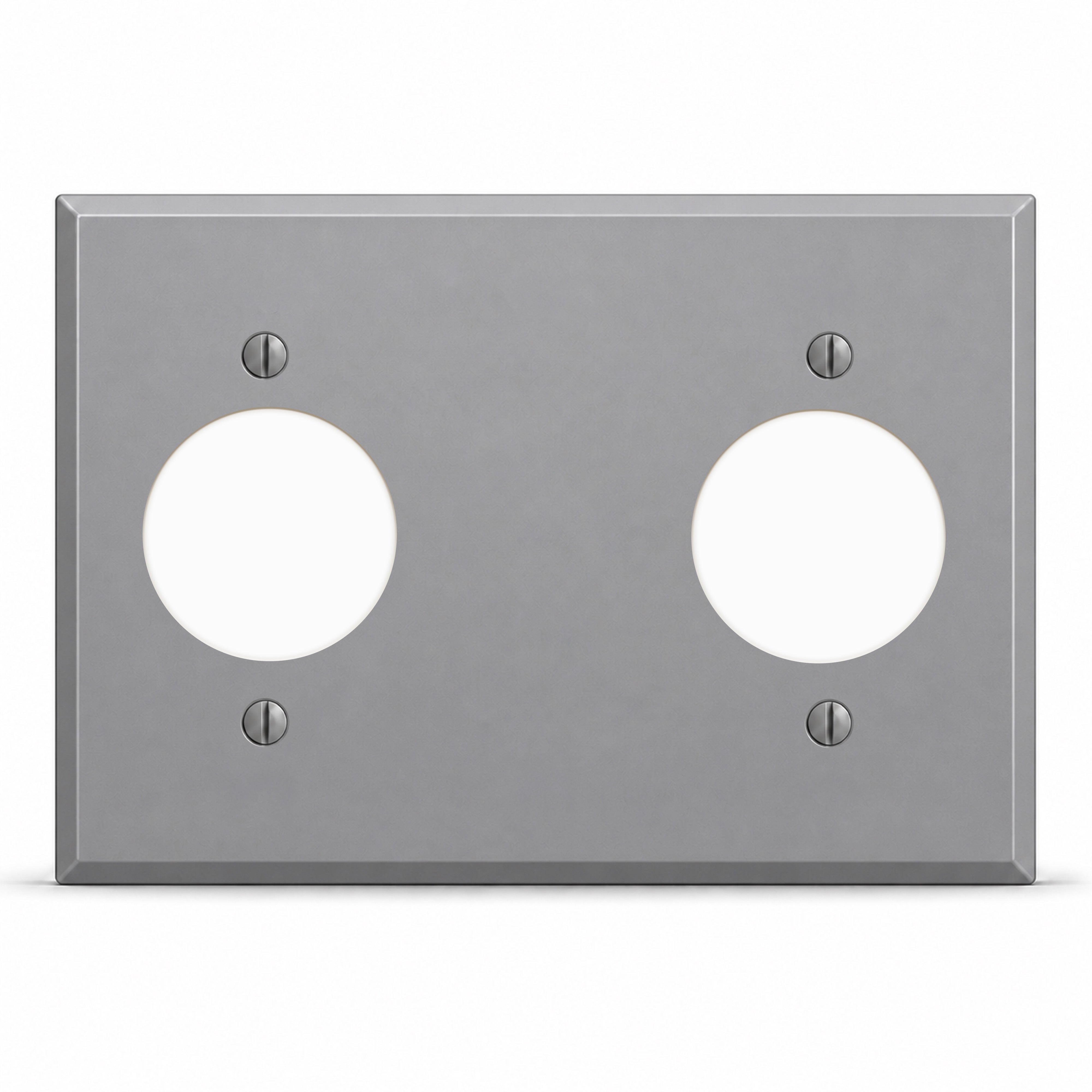 3-Gang, Standard Size, (2) 20A TL Round Receptacle Openings, Gray Semi-Gloss Finish, Painted Metal Wall Plate Outlet Cover - Made in USA