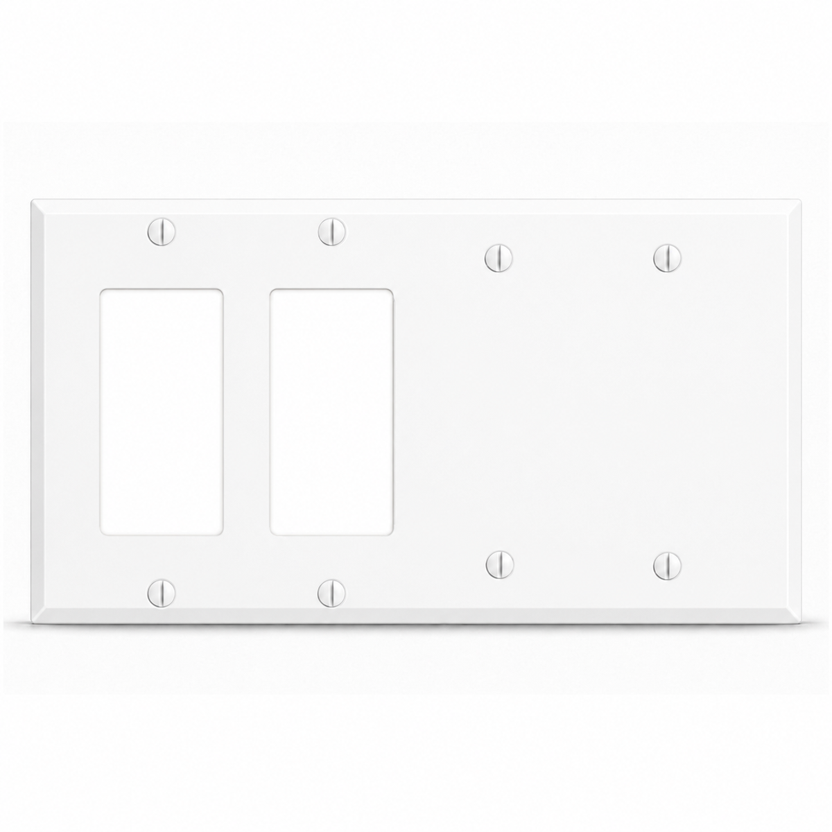 4-Gang, Standard Size, 2 Rocker/GFI & 2 Blank, Semi-Gloss White Painted Metal Wall Plate Cover -  Made in USA
