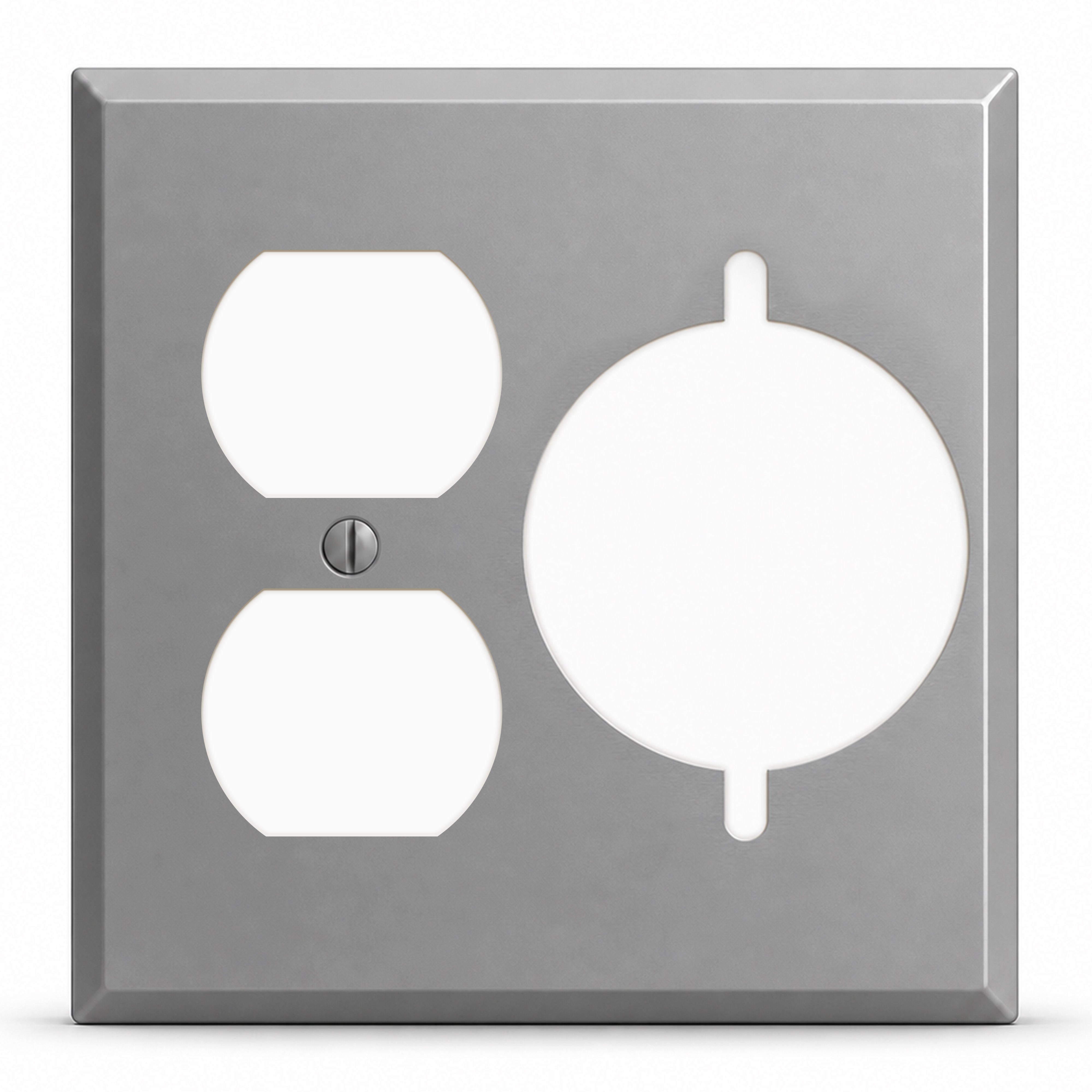 2-Gang, Standard Size, 1 Duplex With 1 30A TL Range/Dryer Receptacle Opening, Gray Semi-Gloss Finish, Painted Metal Wall Plate Outlet Cover - Made in USA