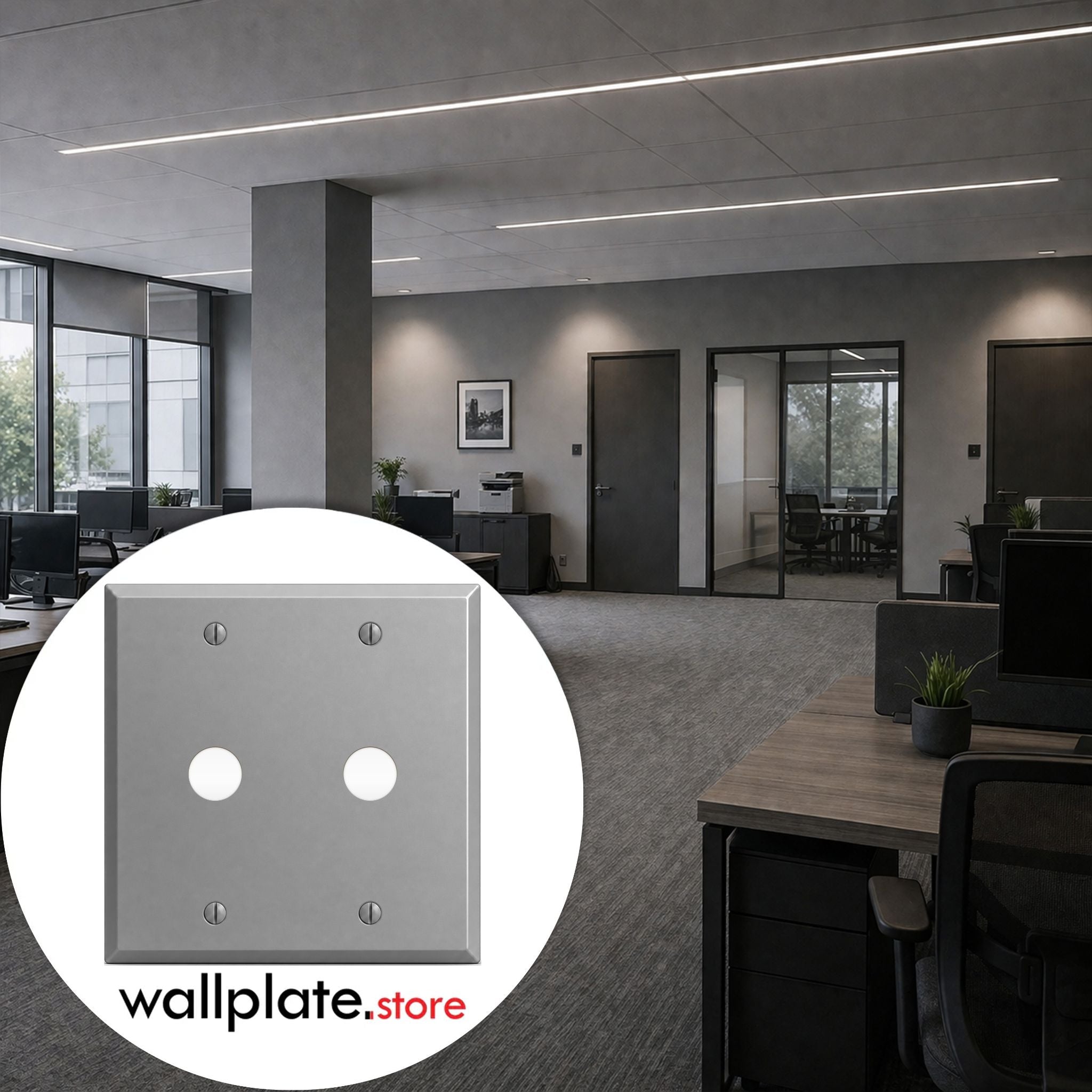 2-Gang, Standard Size, 5/8 in. Round Telephone Openings, Gray Semi-Gloss Finish, Painted Metal Wall Plate Outlet Cover - Made in USA