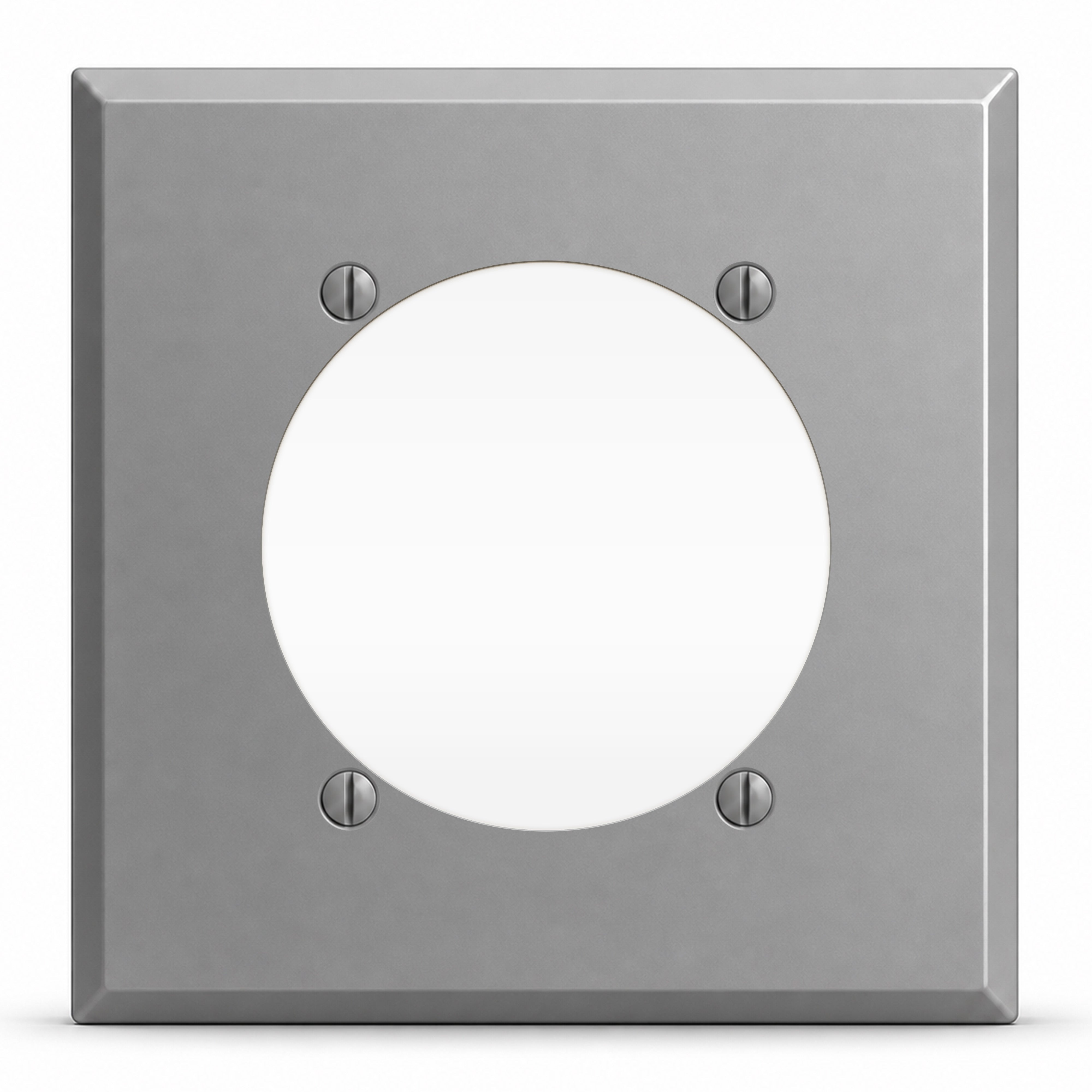 2-Gang, Standard Size, 1 30/50/60A 4 Wire Round Receptacle Opening (2.625 in. ID), Centered, Gray Semi-Gloss Finish, Painted Metal Wall Plate Outlet Cover - Made in USA