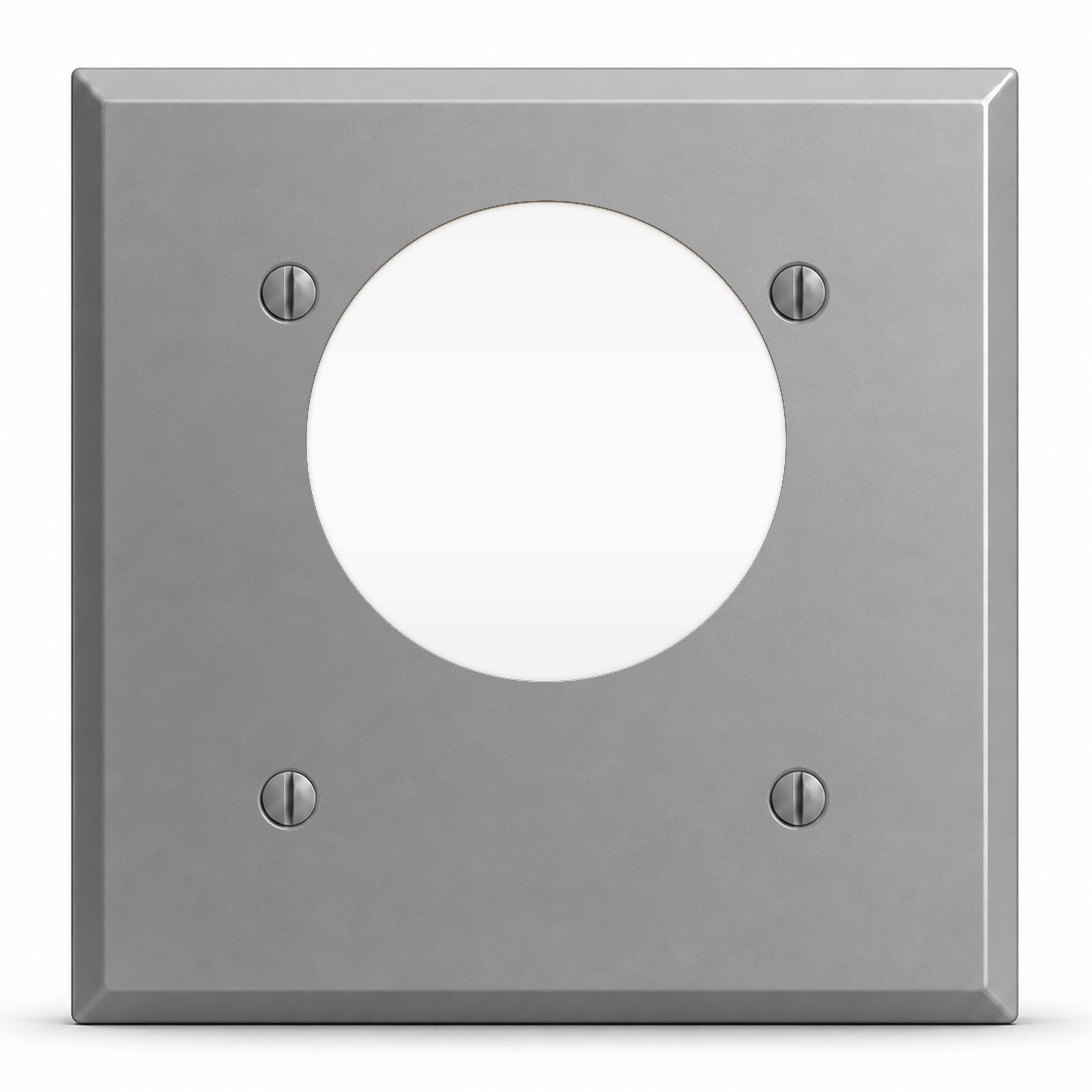 2-Gang, Standard Size, 1 30/50/60A 4 Wire Round Receptacle Opening (2.275 in. ID), Offset, Gray Semi-Gloss Finish, Painted Metal Wall Plate Outlet Cover - Made in USA