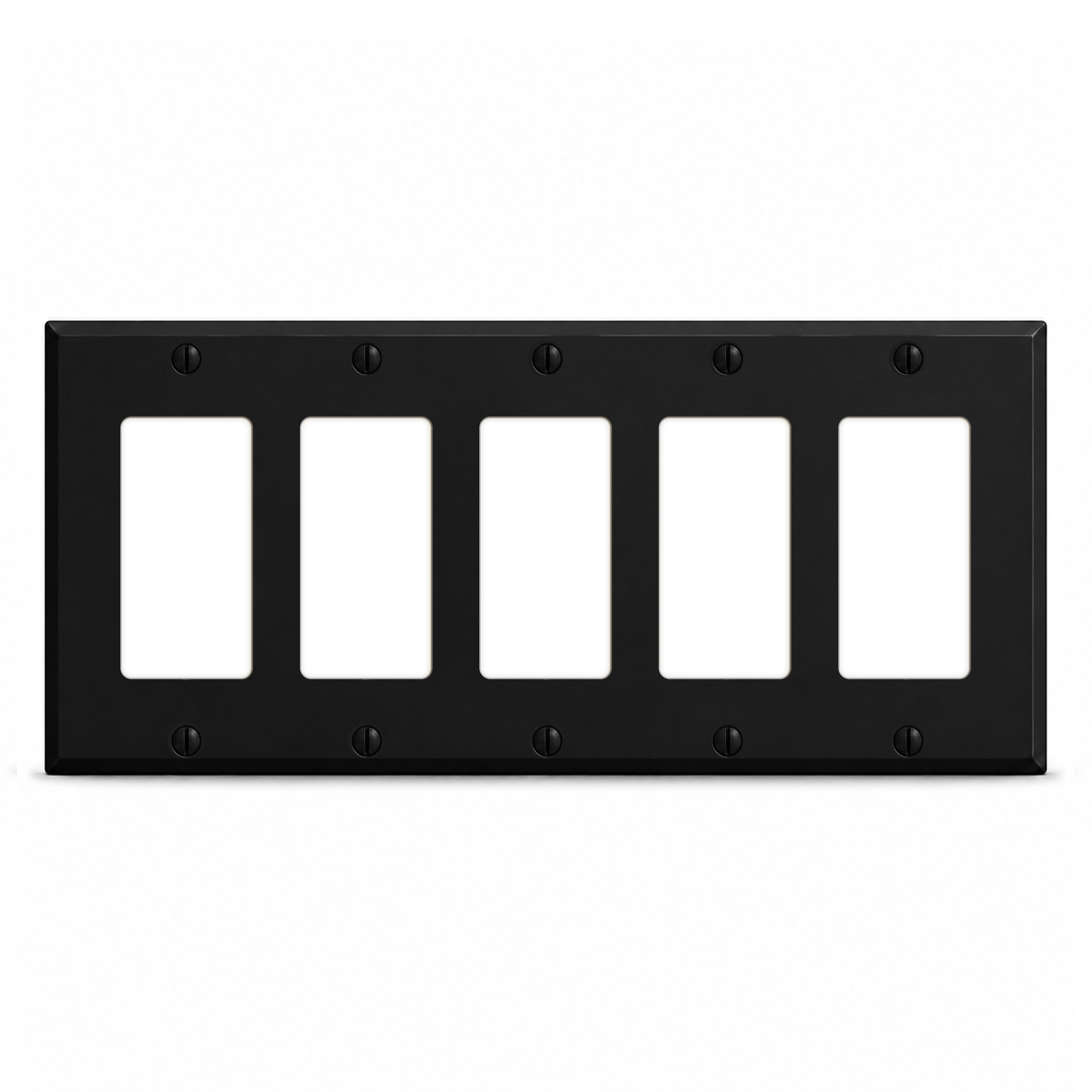 5-Gang, Standard Size, 5 Rocker/GFI, Black Matte Finish Wall Plate Outlet Cover -  Made in USA