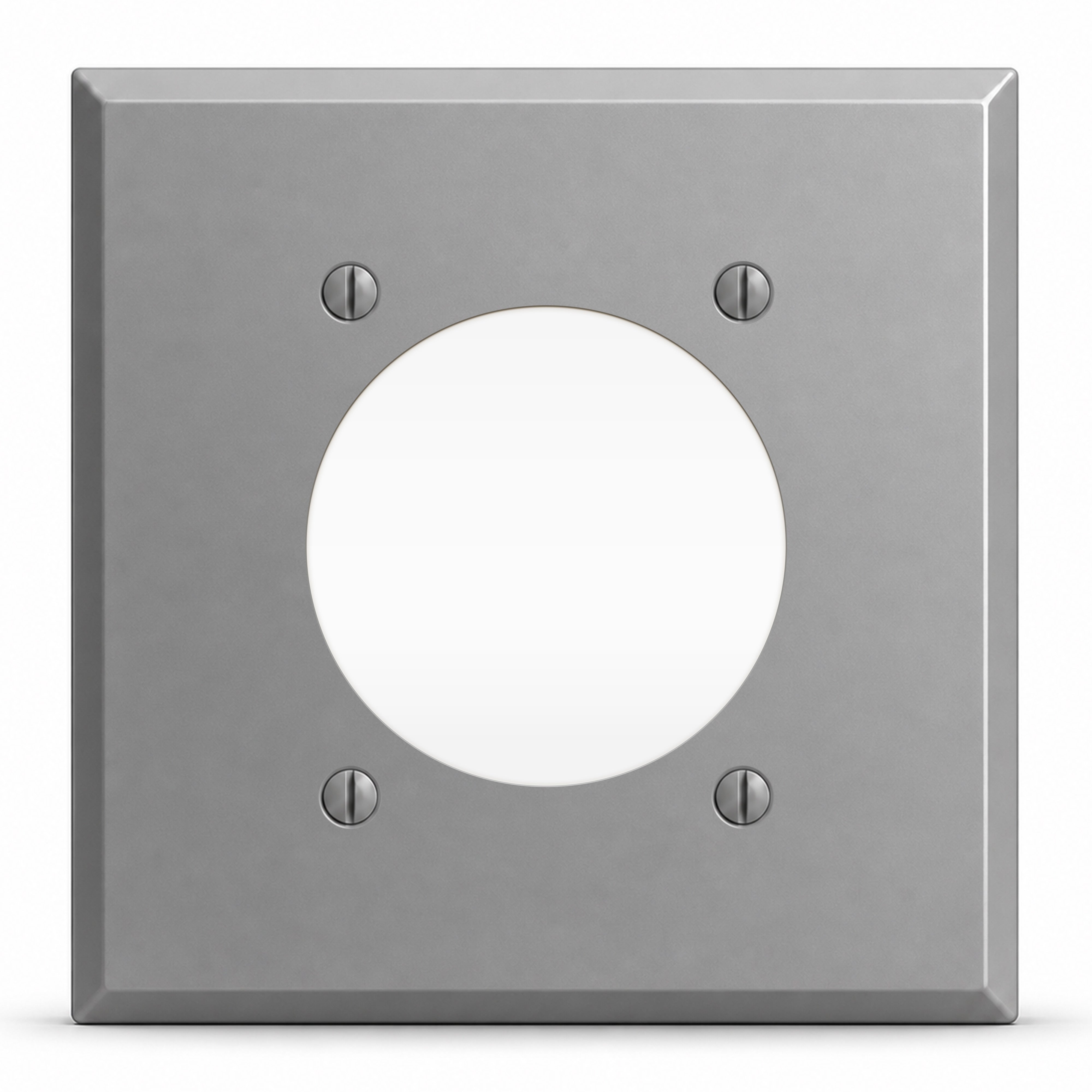 2-Gang, Standard Size, 1 30/50/60A 4 Wire Round Receptacle Opening (2.255 in. ID), Centered, Gray Semi-Gloss Finish, Painted Metal Wall Plate Outlet Cover - Made in USA