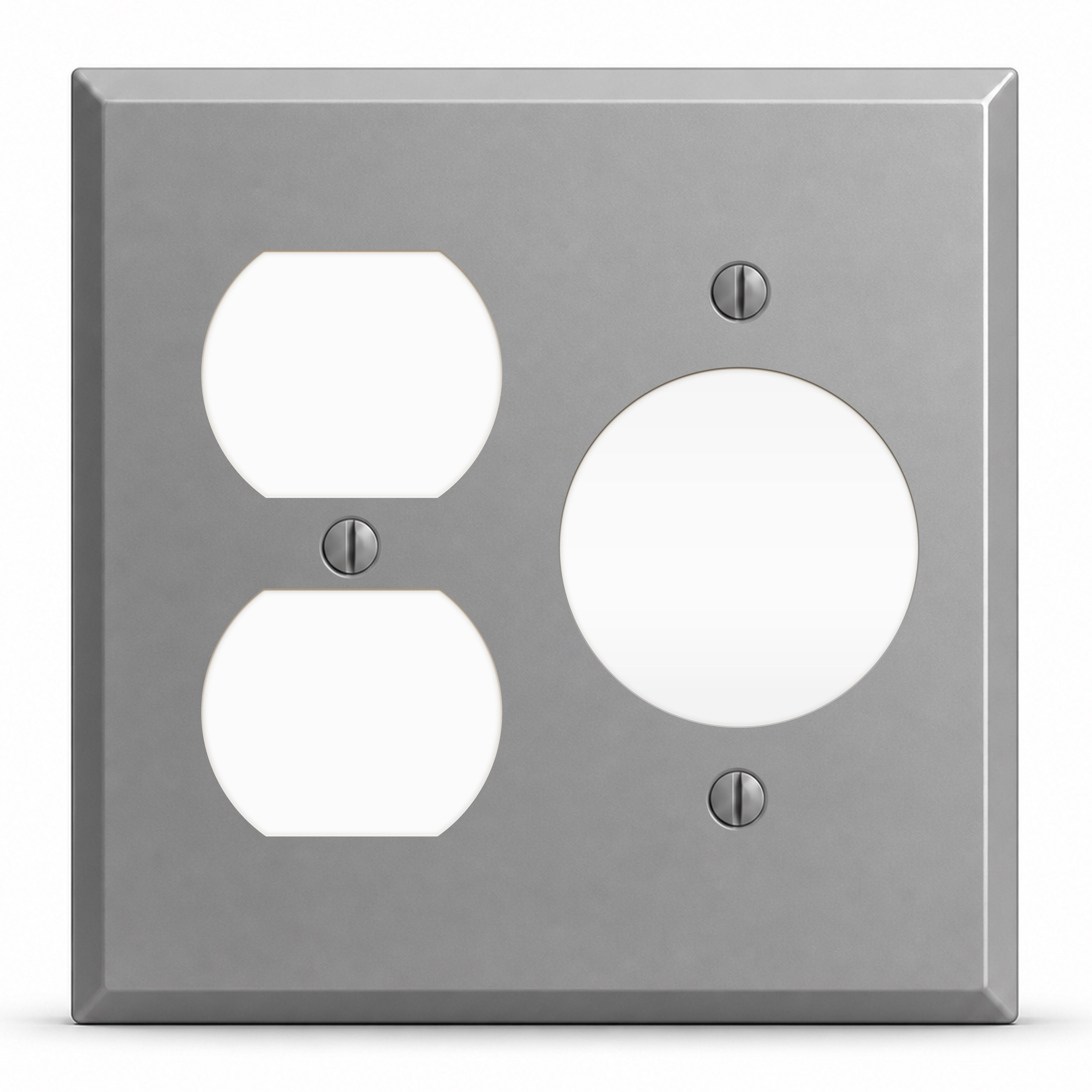 2-Gang, Standard Size, 1 Duplex / 1 20A TL Receptacle Opening (1.620 in. ID), Gray Semi-Gloss Finish, Painted Metal Wall Plate Outlet Cover - Made in USA