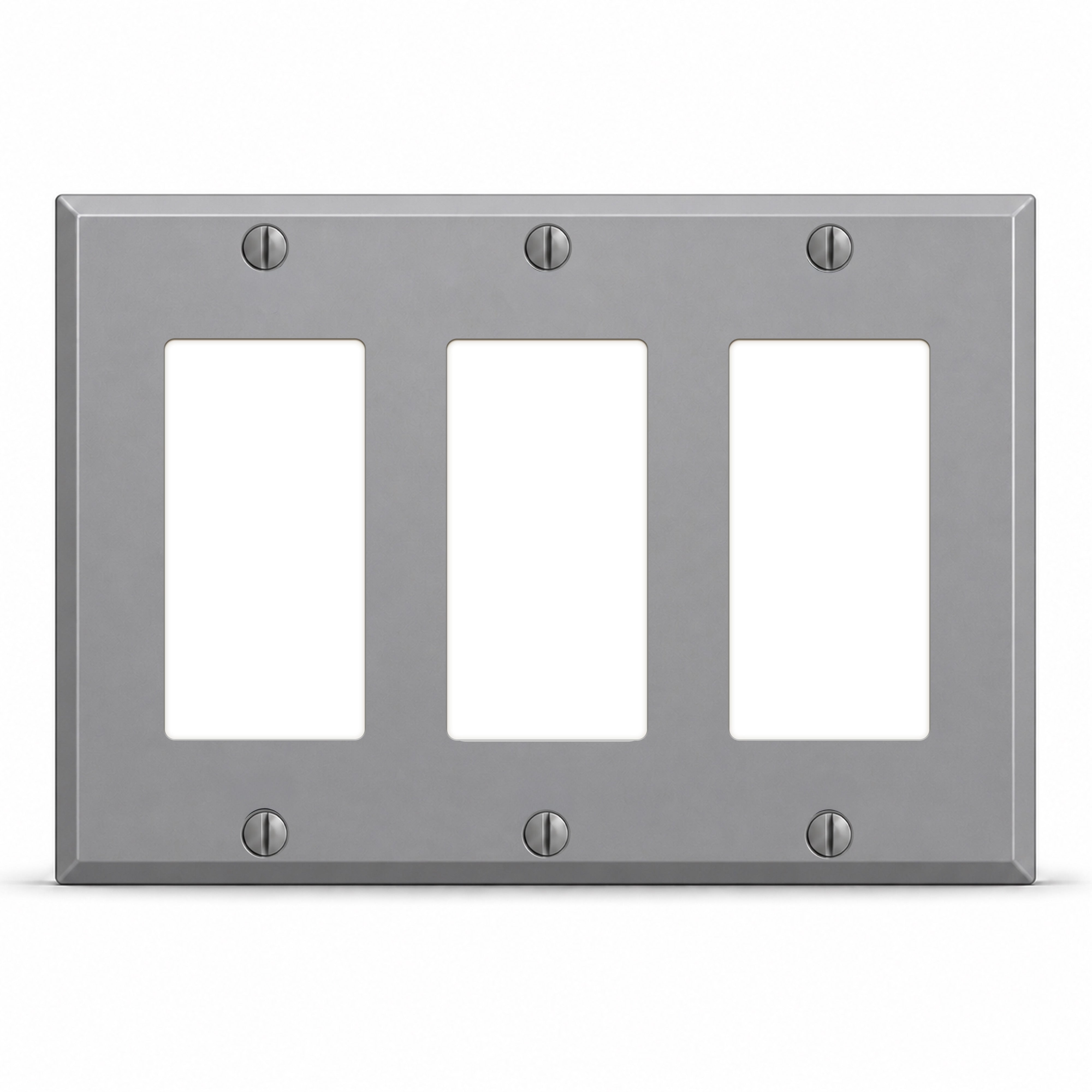3-Gang, Standard Size, 3 GFI/Block Duplex Openings, Gray Semi-Gloss Finish, Painted Metal Wall Plate Outlet Cover - Made in USA