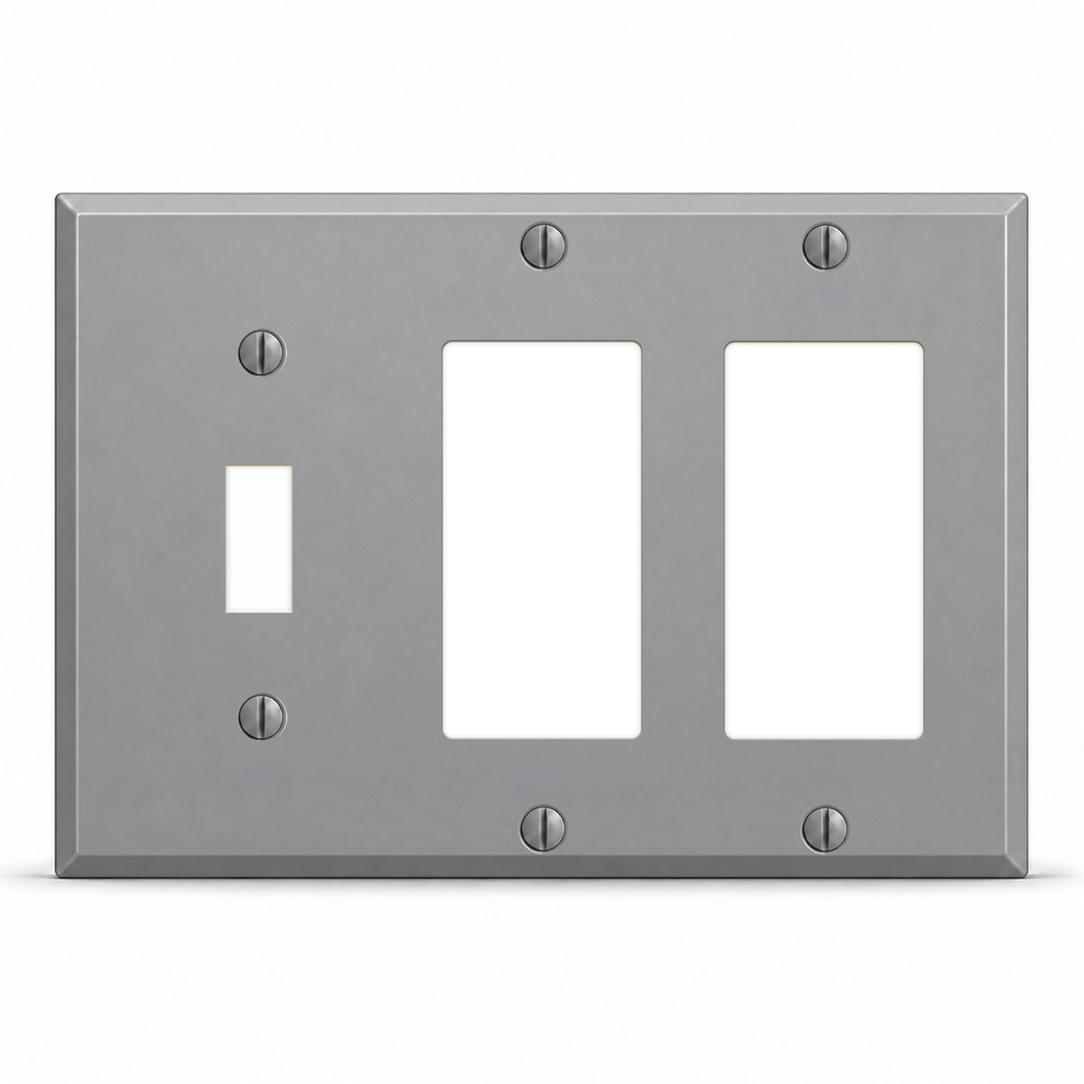 3-Gang, Standard Size, 1 Toggle Switch, 2 GFI Openings , Gray Semi-Gloss Finish, Painted Metal Wall Plate Outlet Cover - Made in USA