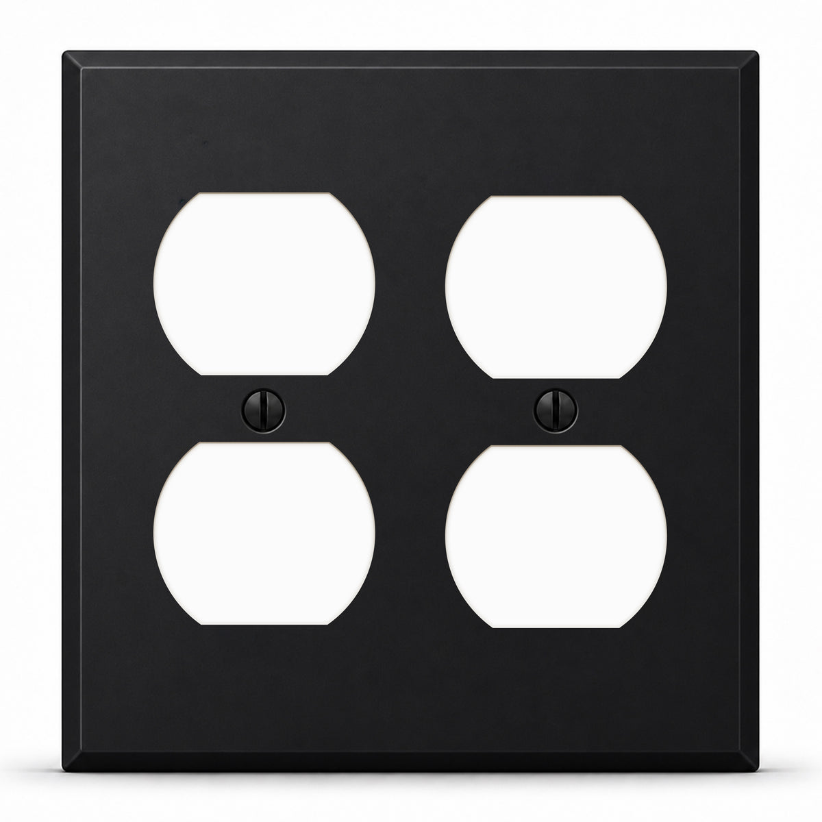 2-Gang Standard Metal Wall Plate – 2 Duplex Receptacles – Black Matte