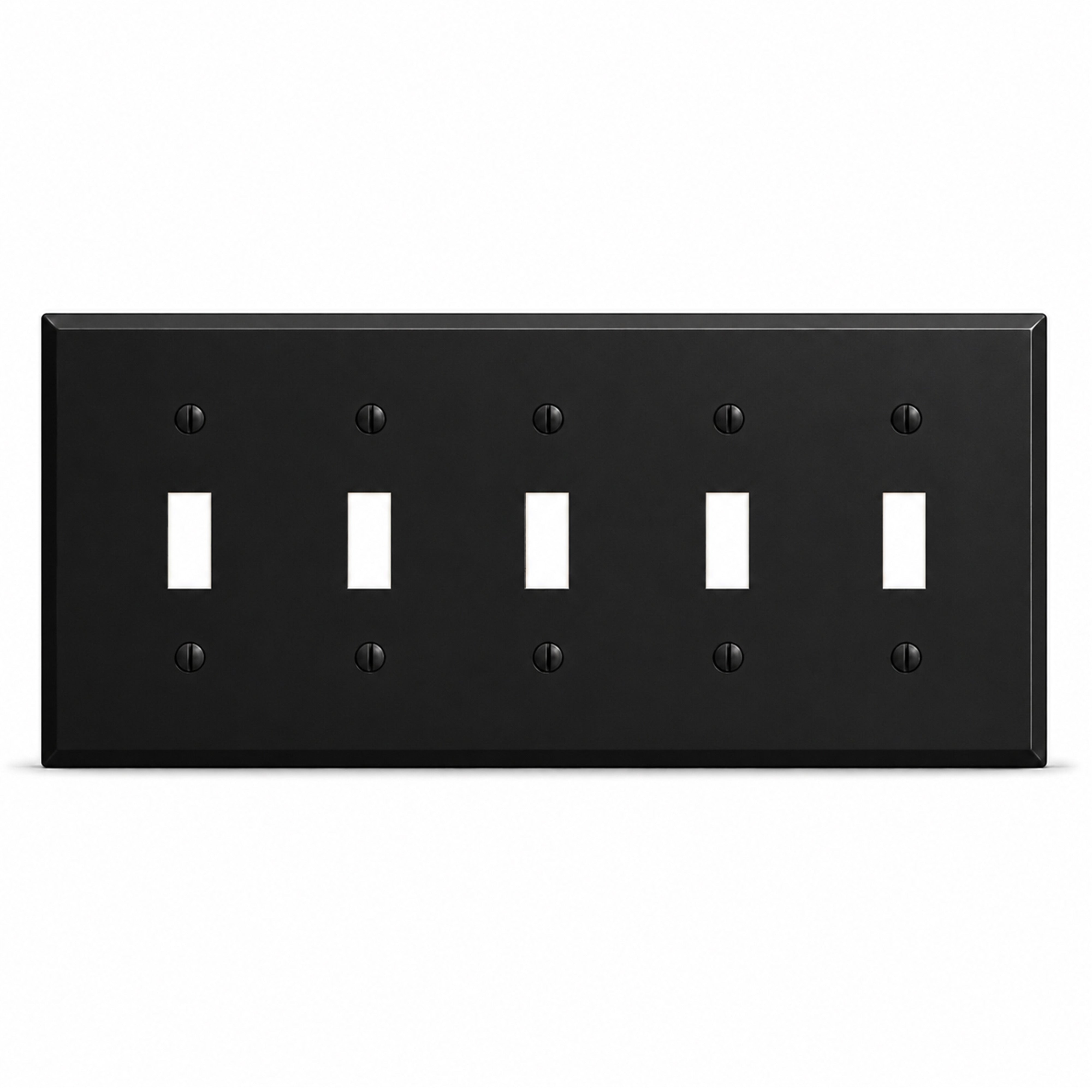 5-Gang, Standard Size, 5 Toggle Switches, Black Matte Finish Wall Plate Outlet Cover -  Made in USA