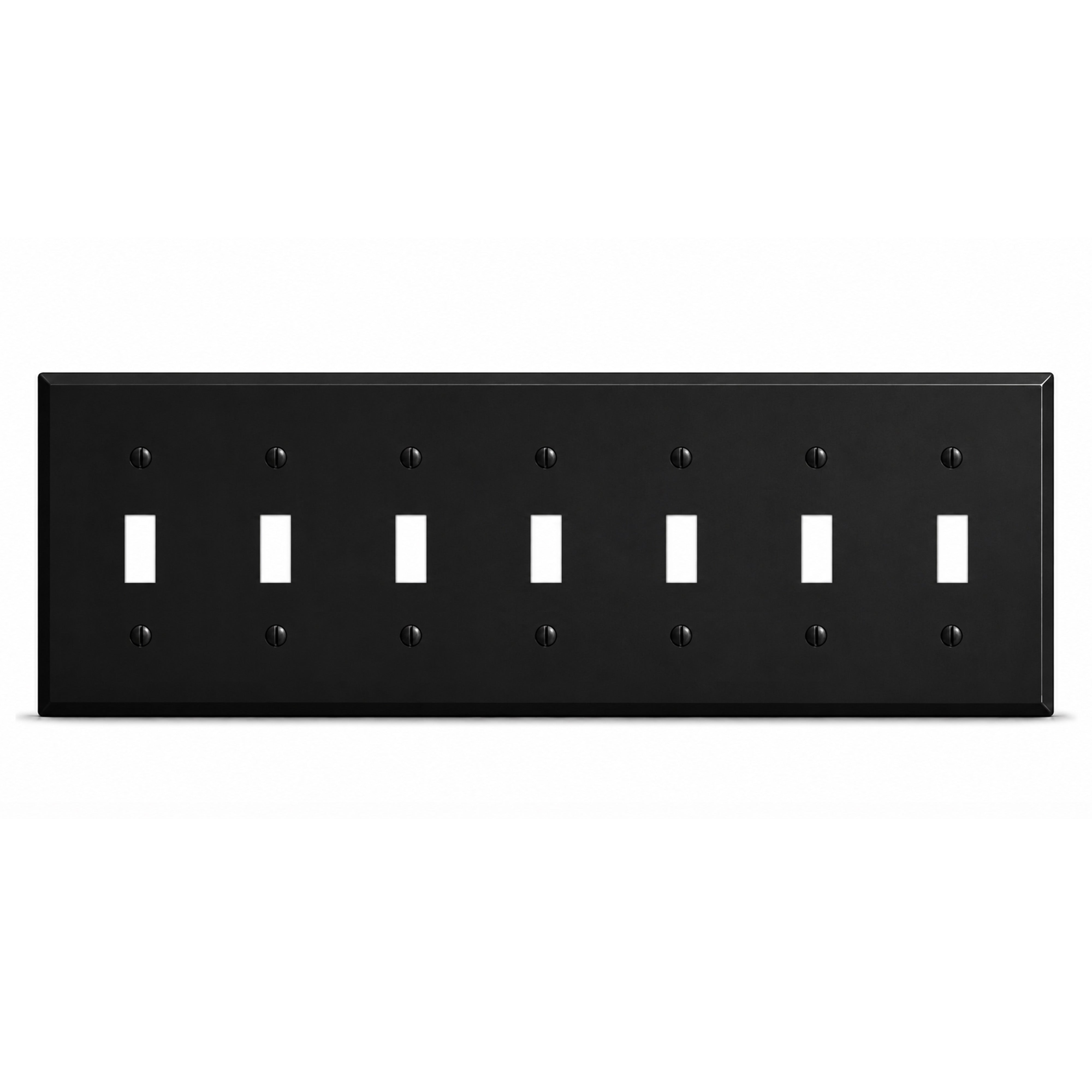 7-Gang, Standard Size, 7 Toggle Switches, Black Matte Finish Wall Plate Outlet Cover -  Made in USA