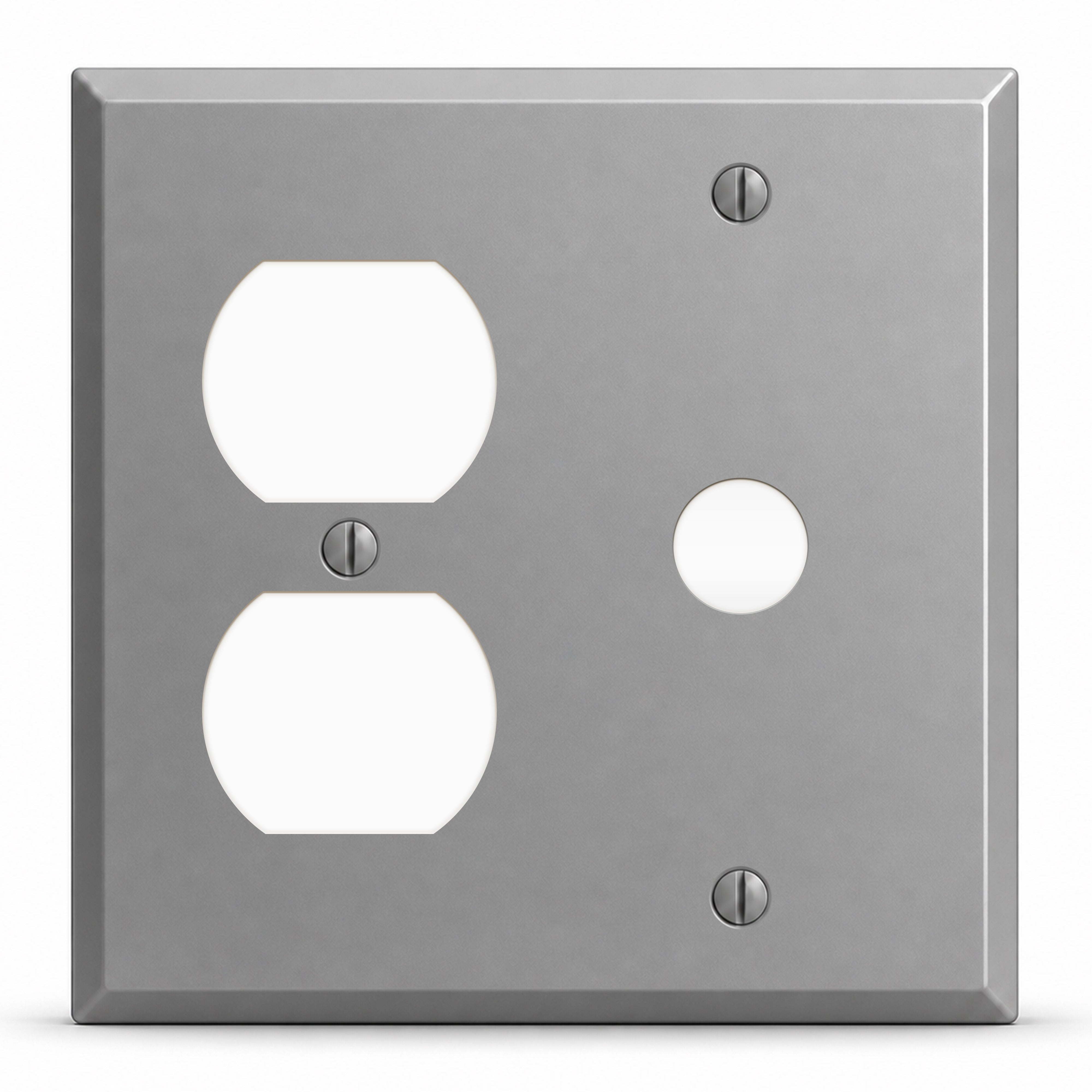 2-Gang, Standard Size, 1 Duplex, 1 Telephone Opening (5/8 in. ID), Gray Semi-Gloss Finish, Painted Metal Wall Plate Outlet Cover - Made in USA