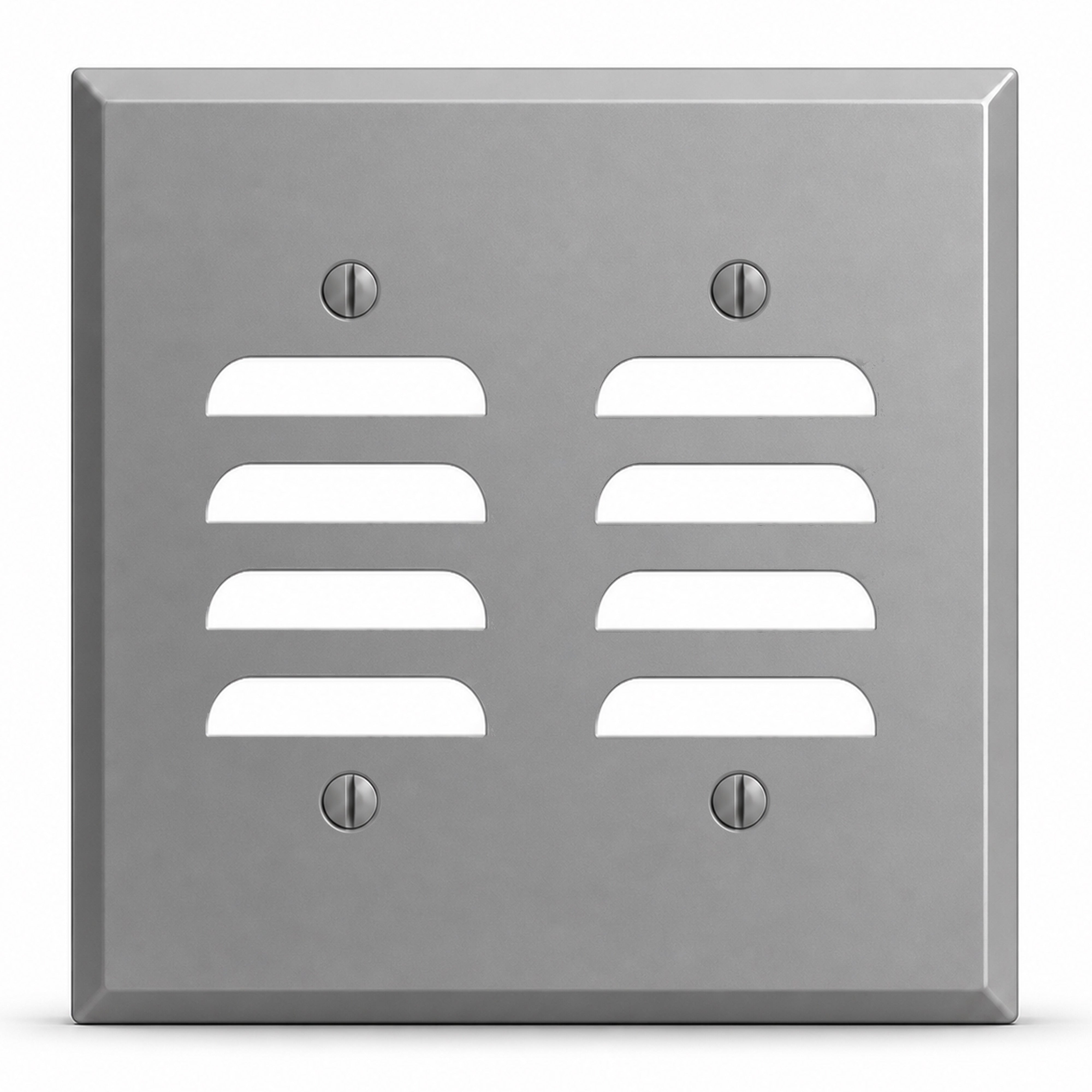 2-Gang, Standard Size, 2 Louver Openings (Vertical Position), Gray Semi-Gloss Finish, Painted Metal Wall Plate Outlet Cover - Made in USA