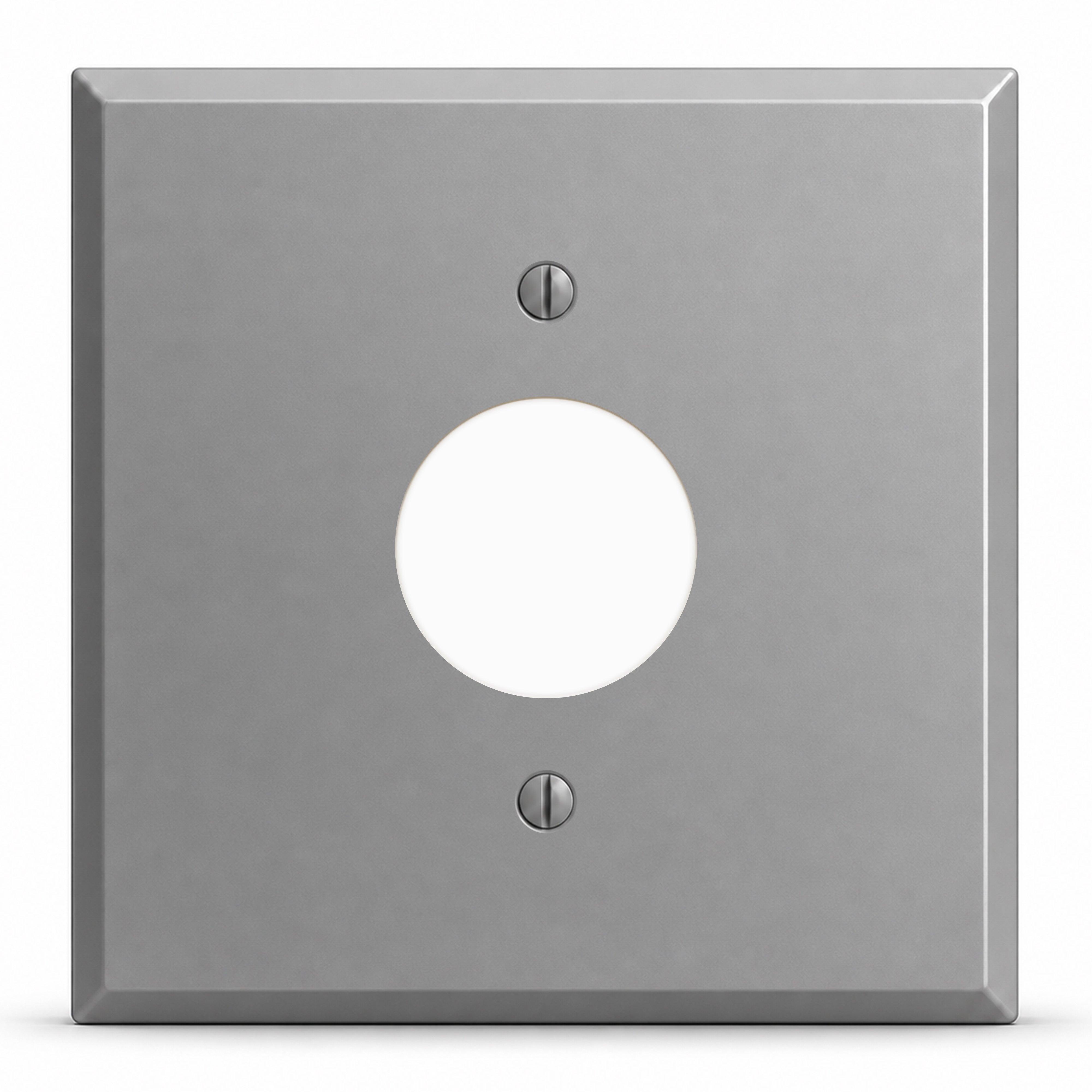 2-Gang, Standard Size, 1 Single Receptacle Opening (1.405 in. ID, Centered), Gray Semi-Gloss Finish, Painted Metal Wall Plate Outlet Cover - Made in USA