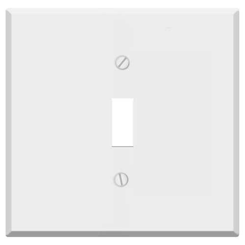 2 Gang with 1 toggle centered, standard size, White painted metal wallplate