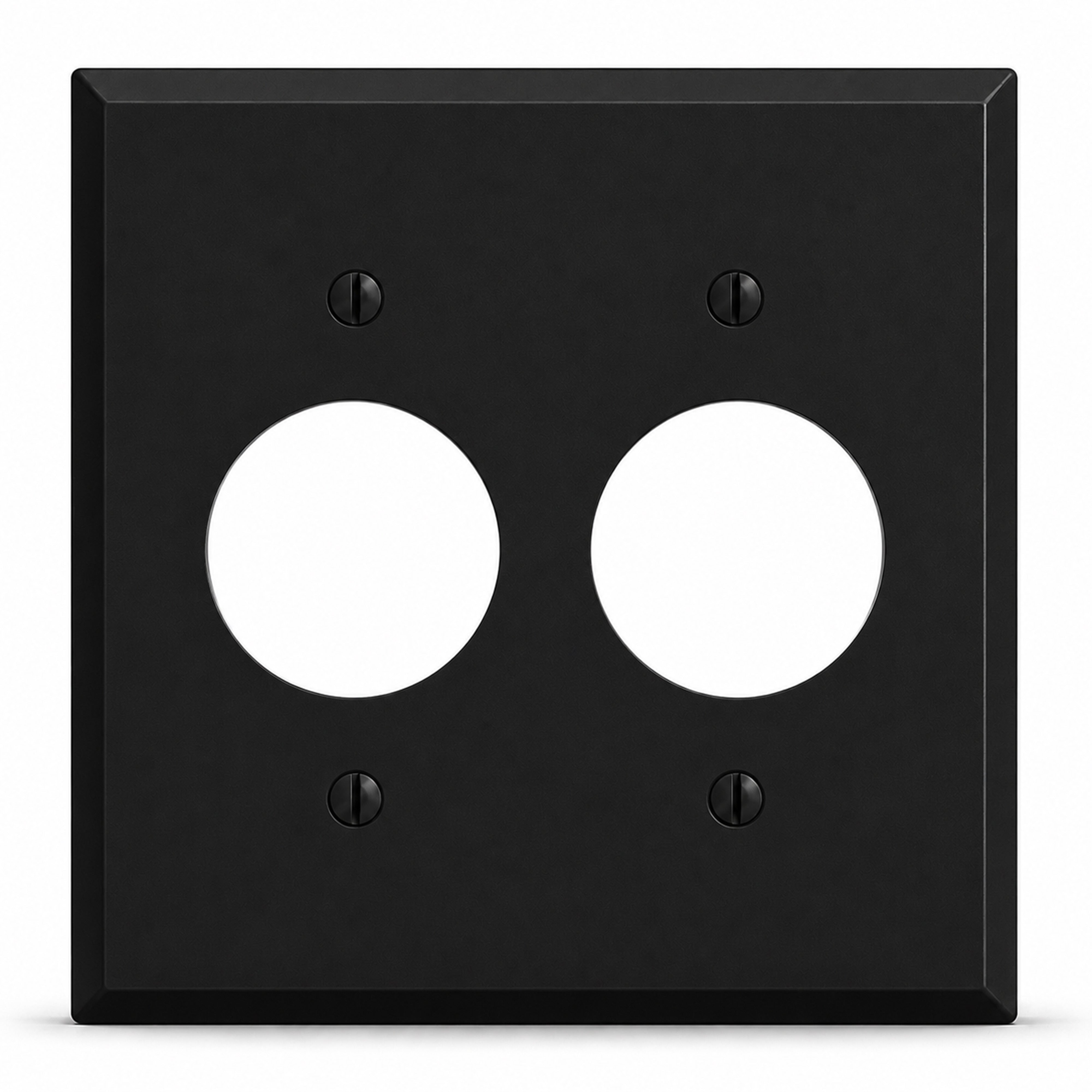 2-Gang, Standard Size, (2) Single Receptacle Openings (1.405 in.), Black Matte Painted Metal Wall Plate Outlet Cover - Made in USA