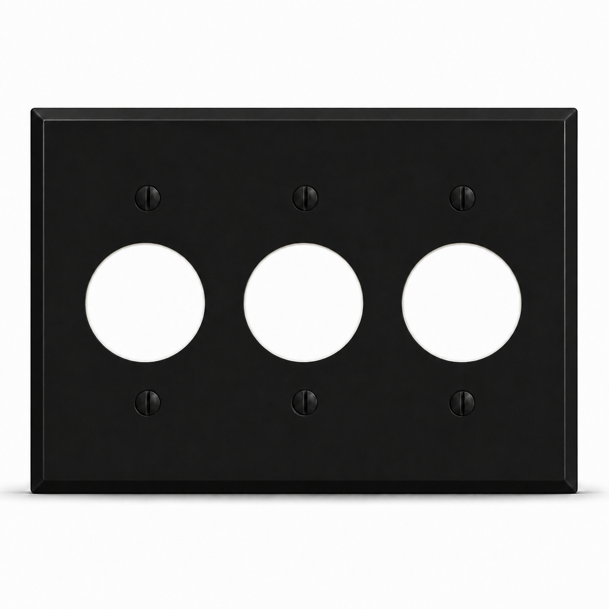 3-Gang, Standard Size, (3) Single Receptacle Openings (1.405 in.), Black Matte, Painted Metal Wall Plate Outlet Cover - Made in USA