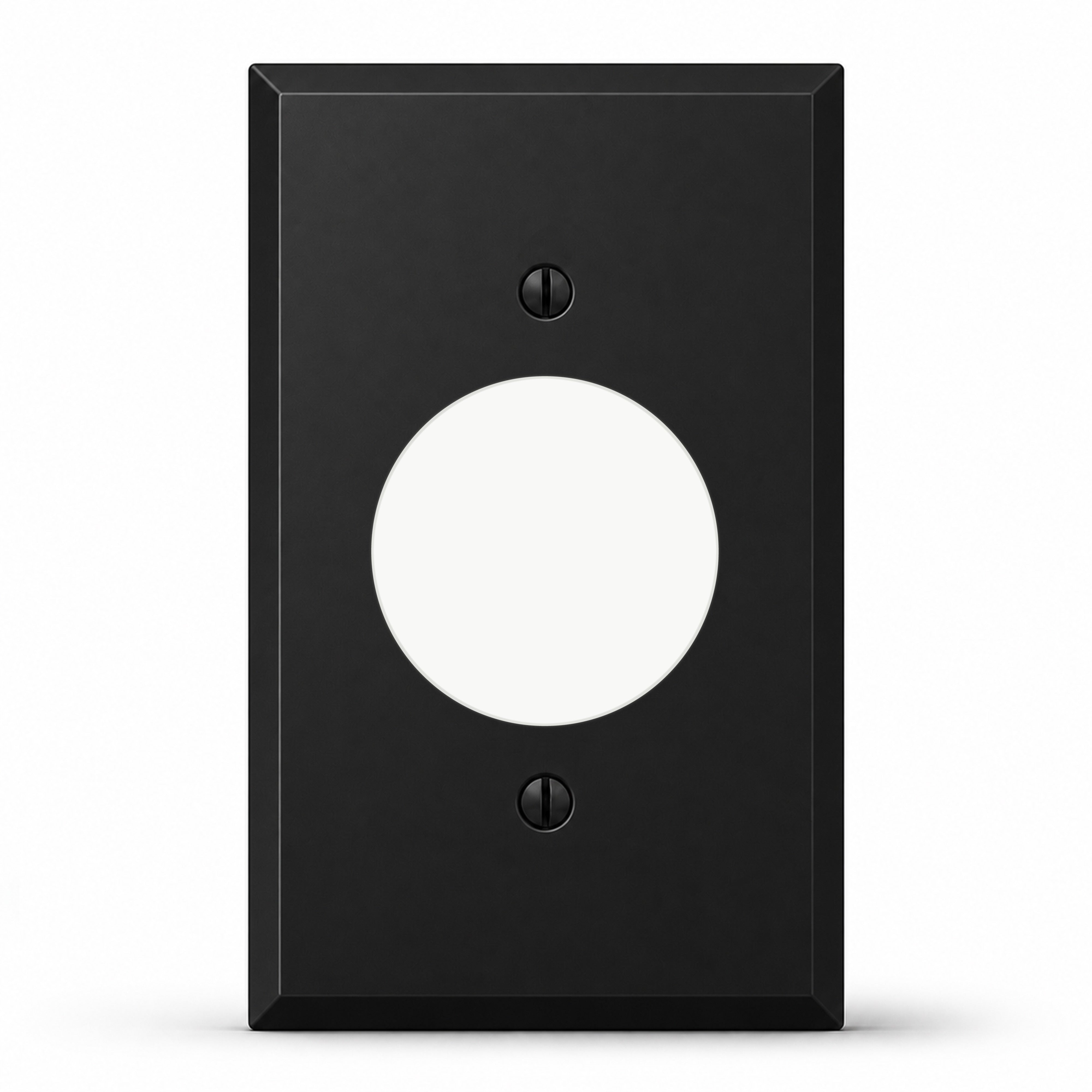 1-Gang, Standard Size, 20A Turnlok Round Receptacle Opening (1.620 in. ID), Black Matte, Painted Metal Wall Plate Outlet Cover - Made in USA