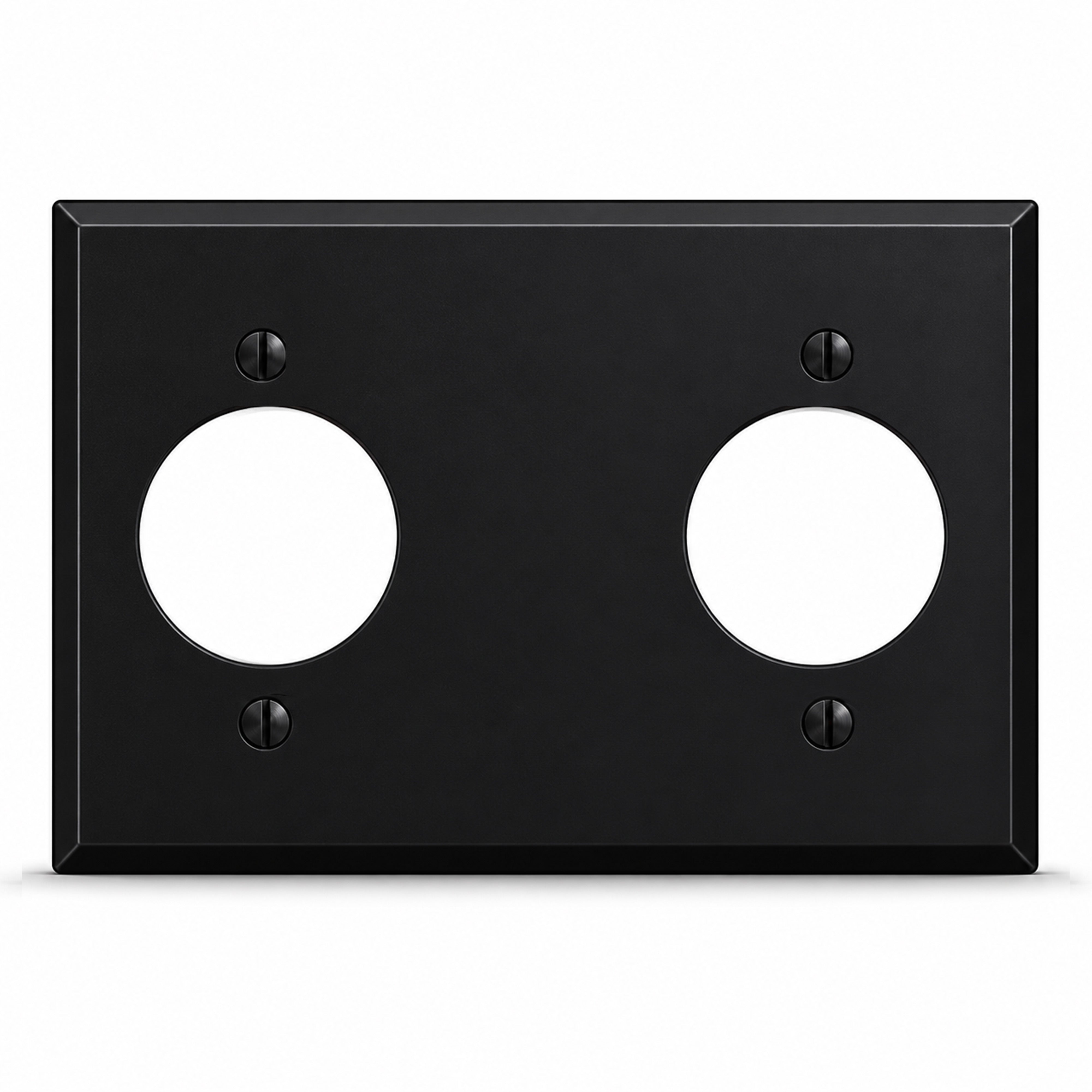 3-Gang, Standard Size, (2) 20A Turnlok Round Receptacle Openings (1.620 in. ID), Black Matte, Painted Metal Wall Plate Outlet Cover - Made in USA