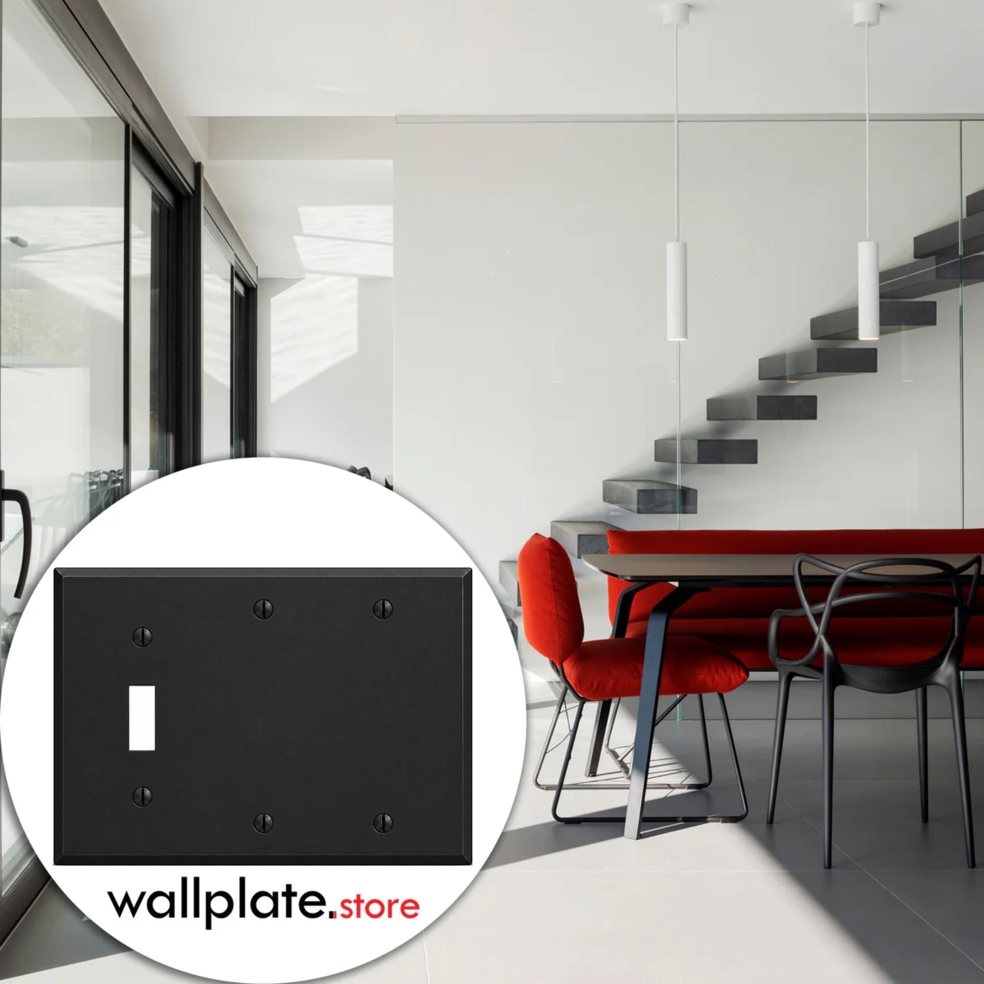 3-Gang, Standard Size, (1) Toggle, (2) Blank, Black Matte, Painted Metal Wall Plate Outlet Cover - Made in USA