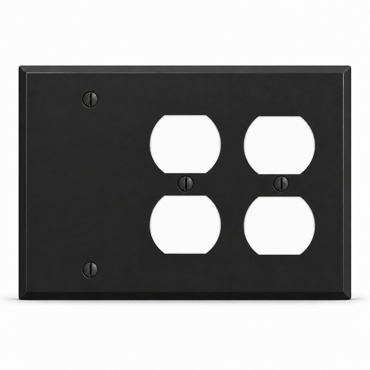3-Gang, Standard Size, (1) Blank, (2) Duplex, Black Matte, Painted Metal Wall Plate Outlet Cover - Made in USA