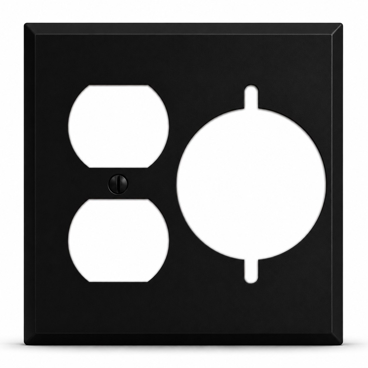 2-Gang, Standard Size, Duplex and (1) 30 Amp Turnlok Range/Dryer Receptacle Opening (2.125 in. ID), Black Matte, Painted Metal Wall Plate Outlet Cover - Made in USA