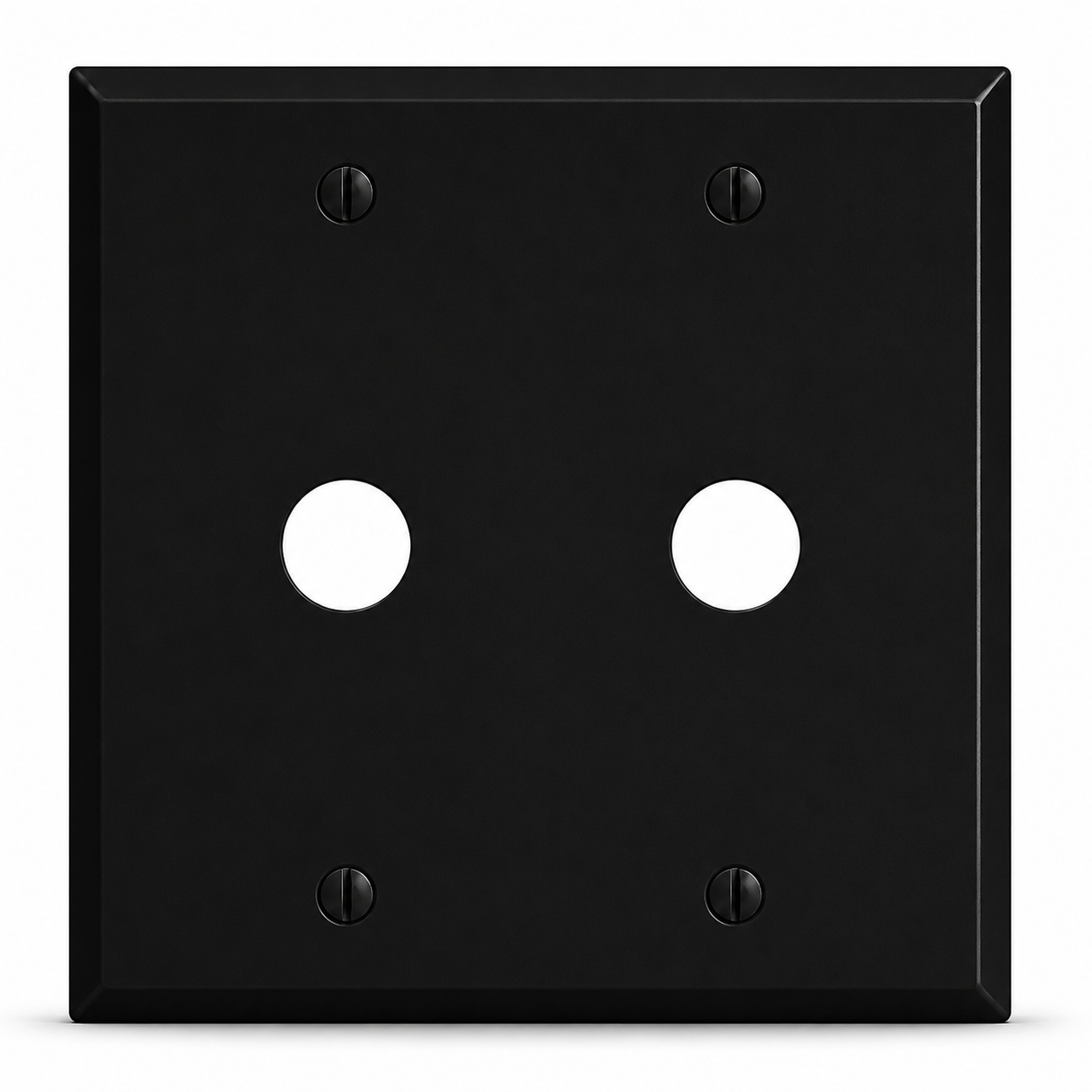 2-Gang, Standard Size, (2) 5/8 in. Round Telephone Openings, Black Matte, Painted Metal Wall Plate Outlet Cover - Made in USA