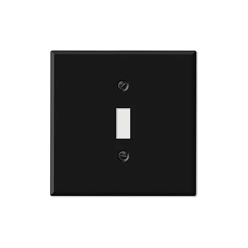 2 Gang with 1 toggle centered, standard size, Black painted metal wallplate