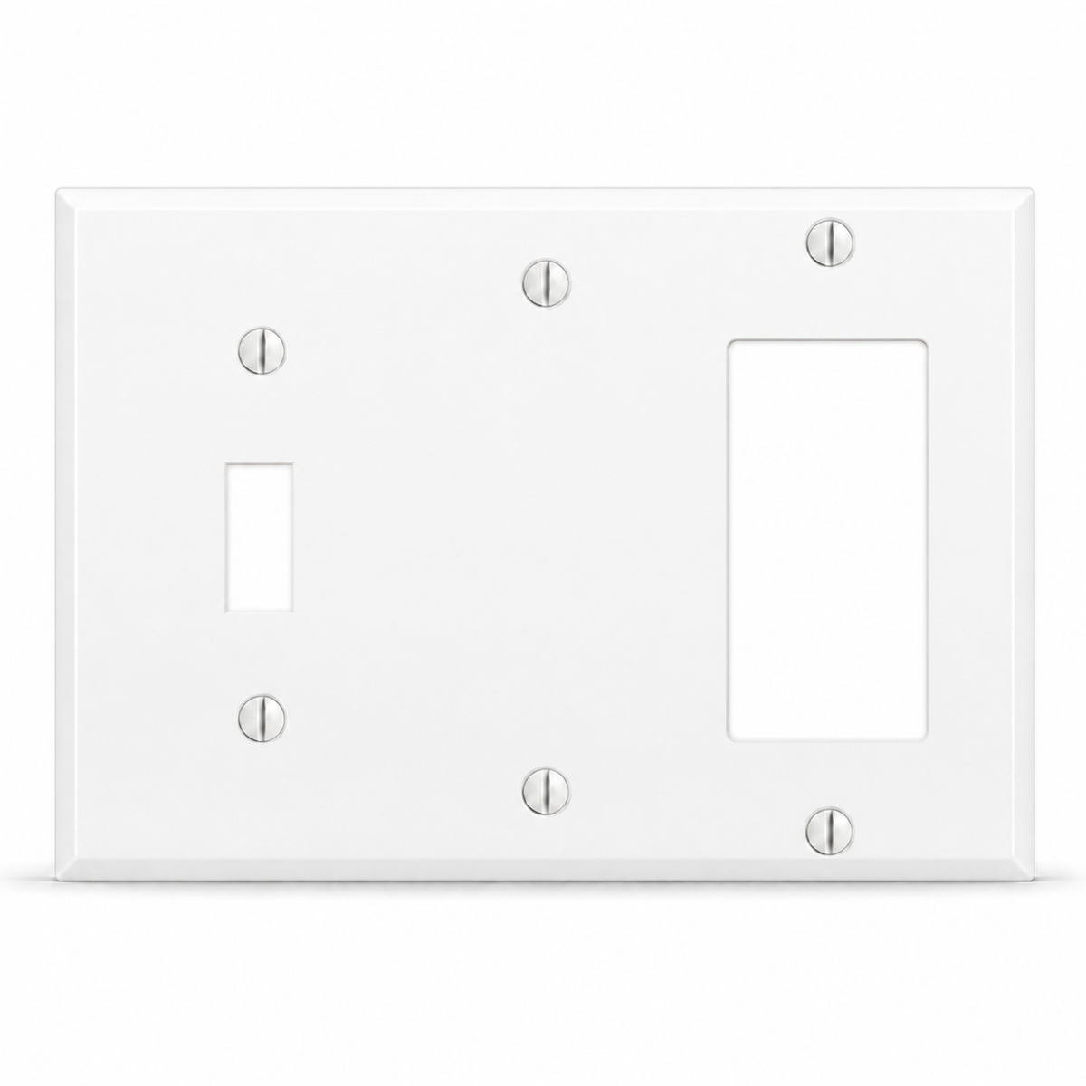 3-Gang, Standard Size, (1) Toggle, (1) Blank, (1) GFI Opening, White Semi-Gloss Painted Metal Wall Plate Outlet Cover - Made in USA