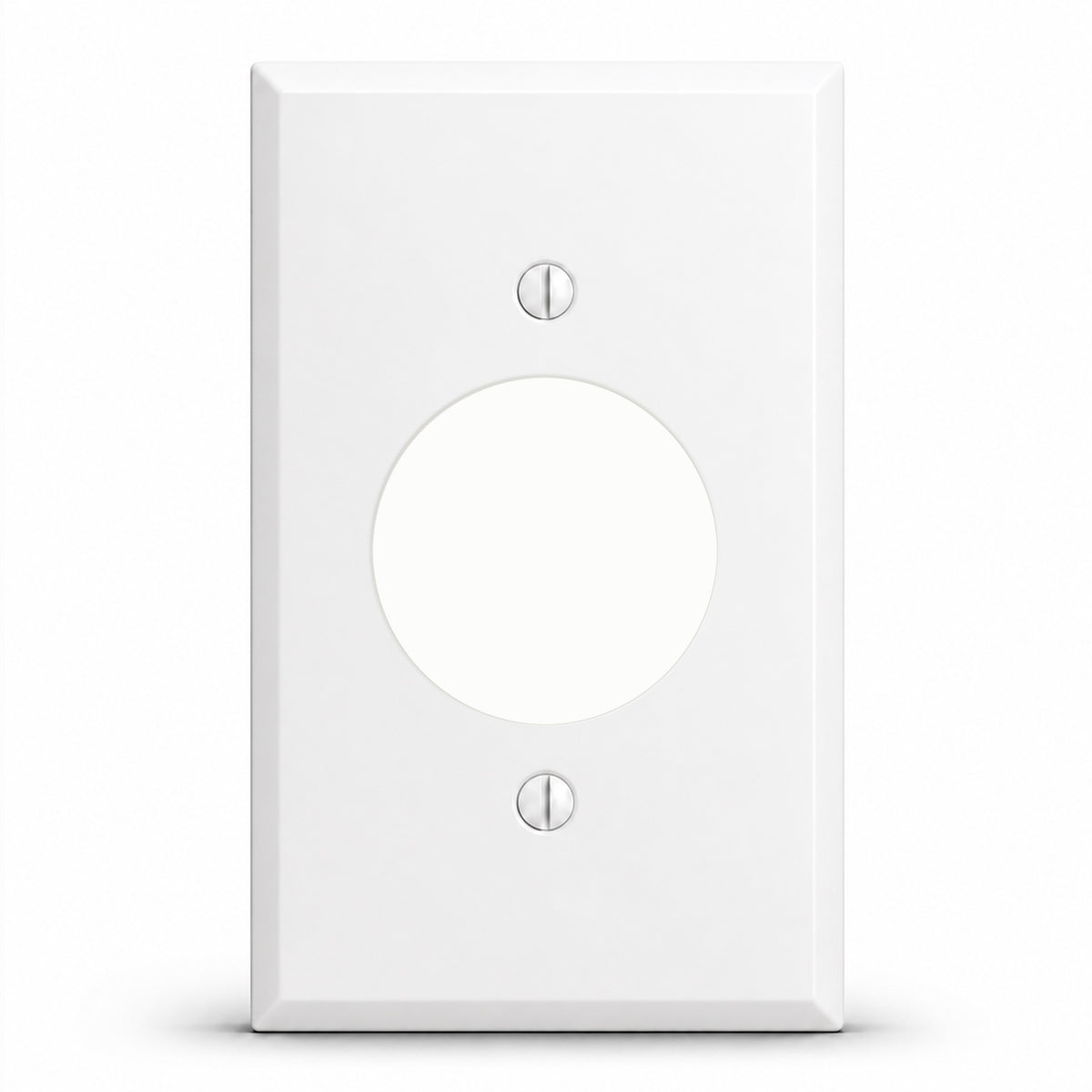 1-Gang, Standard Size, 20A TL Round Receptacle Opening (1.620 in. ID), White Semi-Gloss Painted Metal Wall Plate Outlet Cover - Made in USA