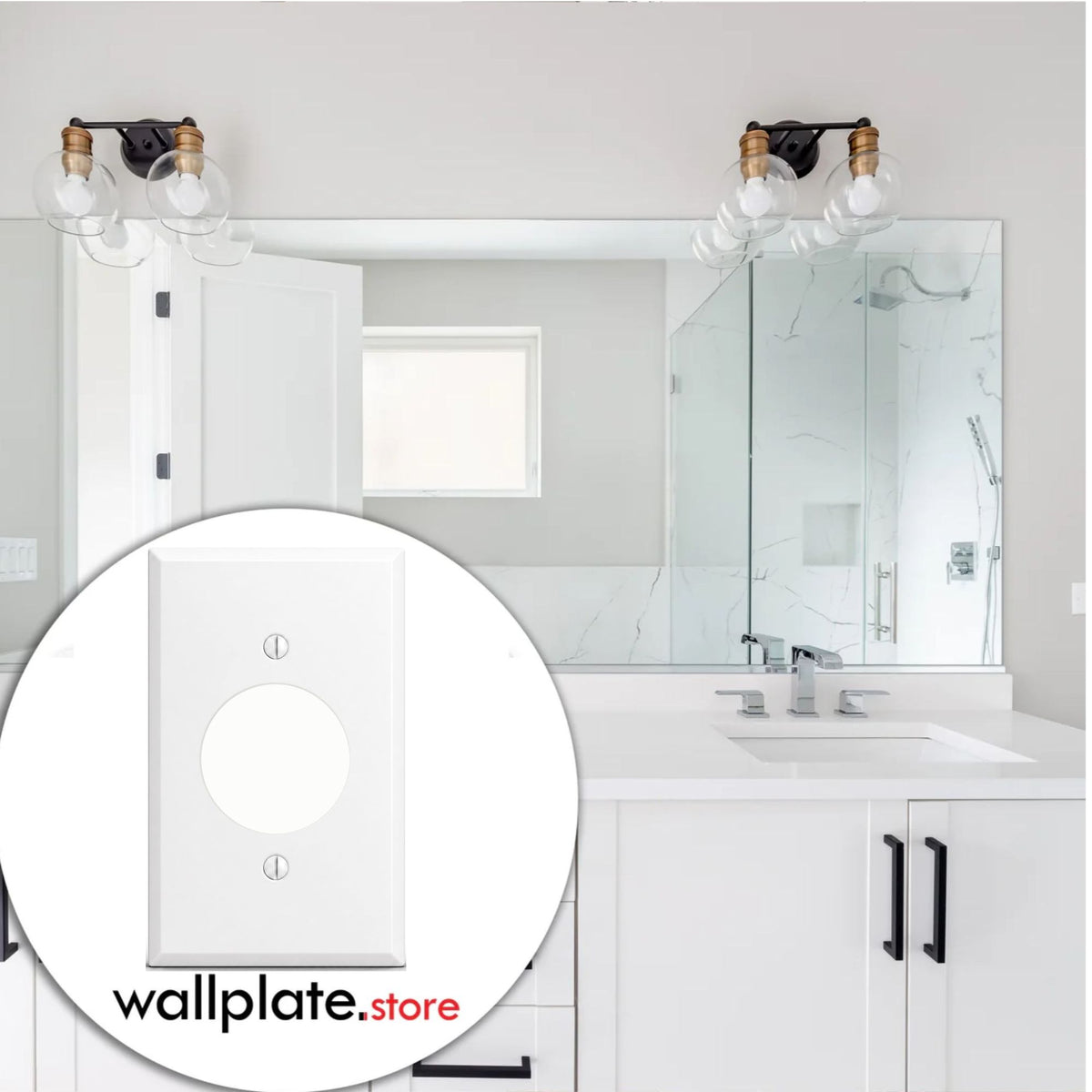 1-Gang, Standard Size, 20A TL Round Receptacle Opening (1.620 in. ID), White Semi-Gloss Painted Metal Wall Plate Outlet Cover - Made in USA