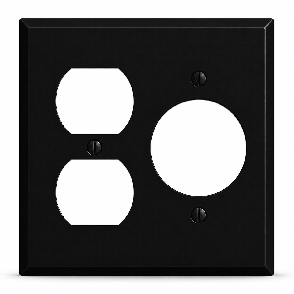 2-Gang, Standard Size, 1 Duplex Opening, 1 Single Receptacle Opening, Black Matte, Painted Metal Wall Plate Outlet Cover – Made in USA