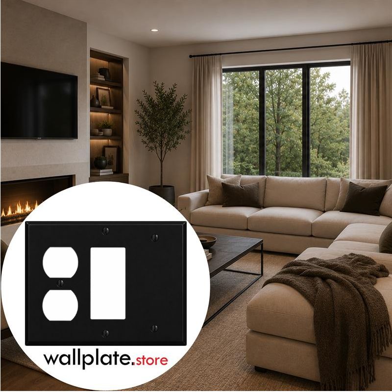 3-Gang, Standard Size, (1) Toggle, (1) GFI, (1) Duplex, Black Matte, Painted Metal Wall Plate Outlet Cover - Made in USA