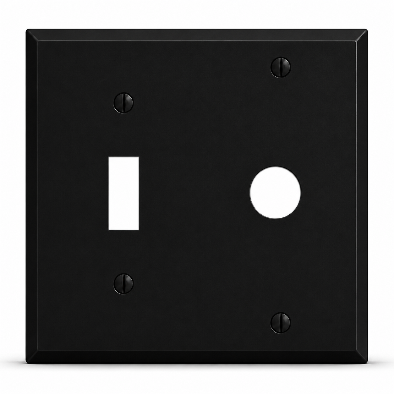 2-Gang, Standard Size, (1) Toggle and (1) 5/8 in. ID Telephone Opening, Black Matte, Painted Metal Wall Plate Outlet Cover - Made in USA