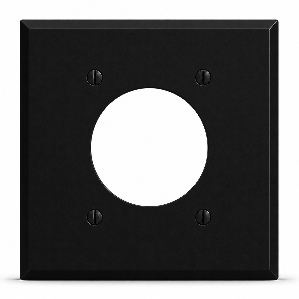 2-Gang, Standard Size, Centered 30/50/60A 4-Wire Round Receptacle Opening (2.255 in. ID), Black Matte, Painted Metal Wall Plate Outlet Cover - Made in USA