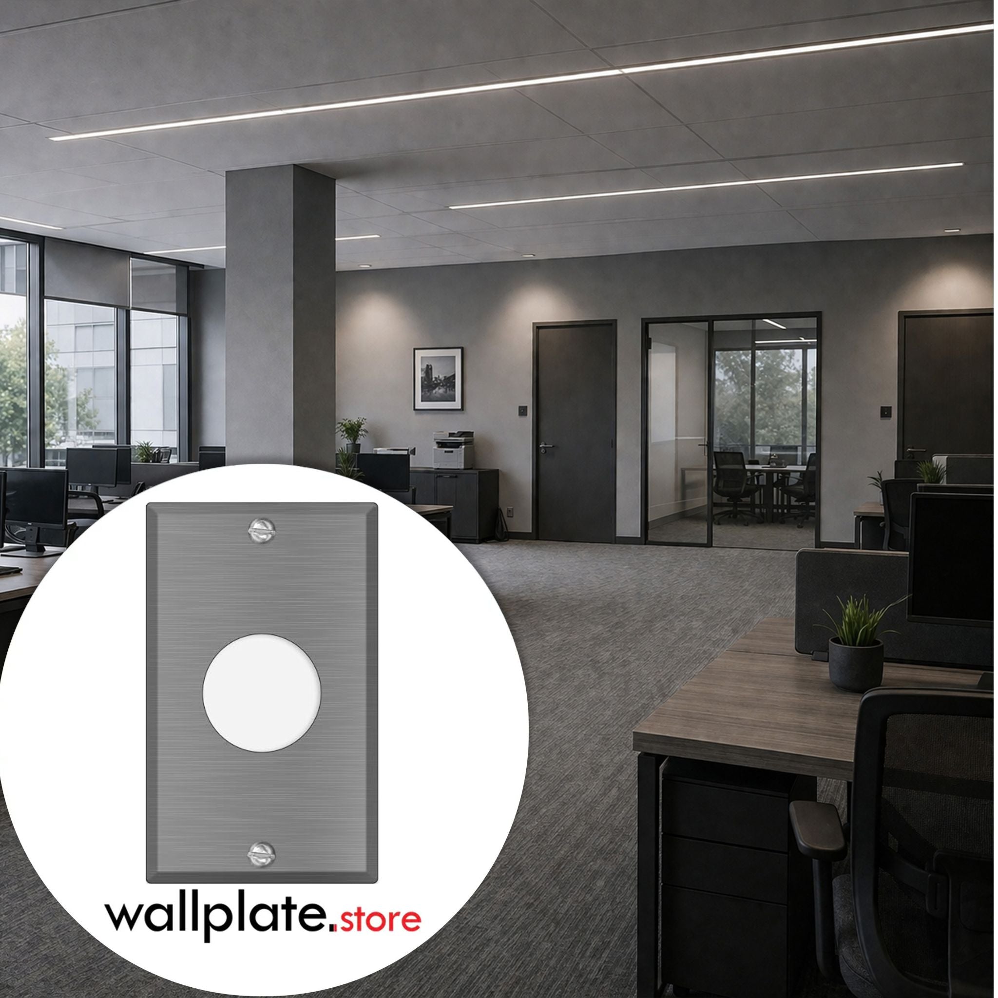1-gang with single receptacle opening (1.405 in.), standard size, metallic finish wallplate