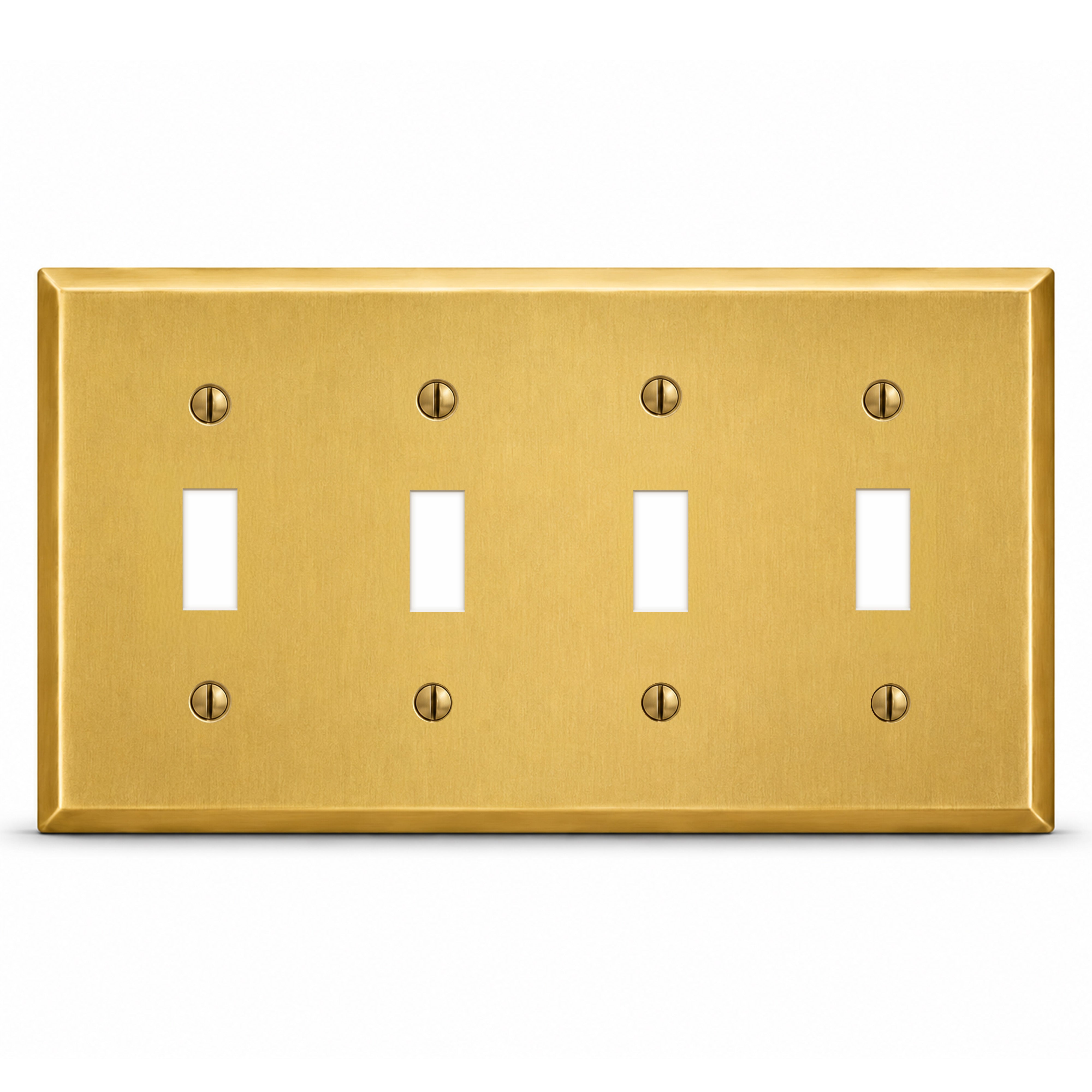 4-Gang, Standard Size, 4 Toggle Switches, Satin Brass Finish Wall Plate Outlet Cover - Made in USA