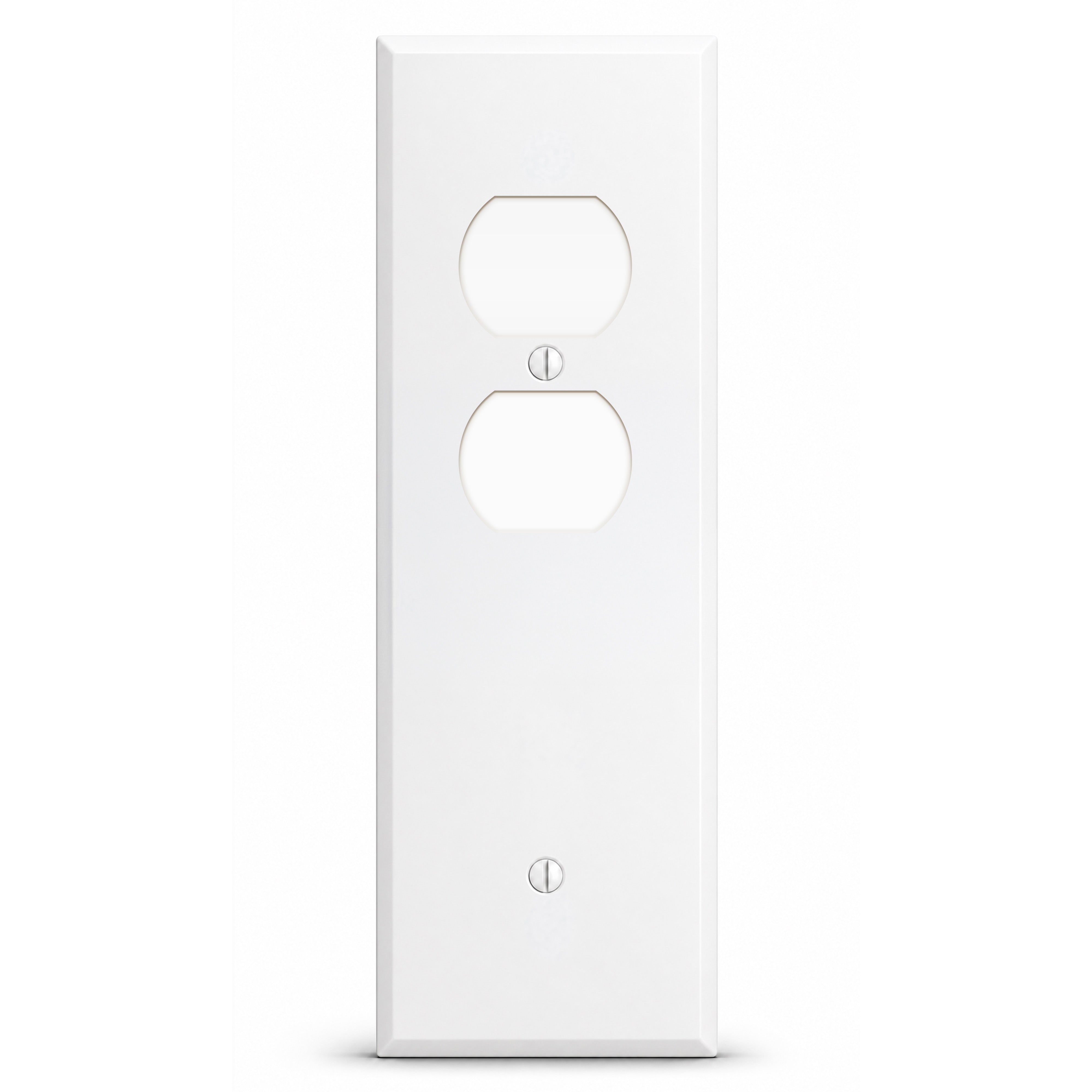 2-Gang, Tandem Size, 1 Duplex Opening & 1 Blank Opening, White Semi-Gloss Finish, Painted Metal Wall Plate Outlet Cover - Made in USA