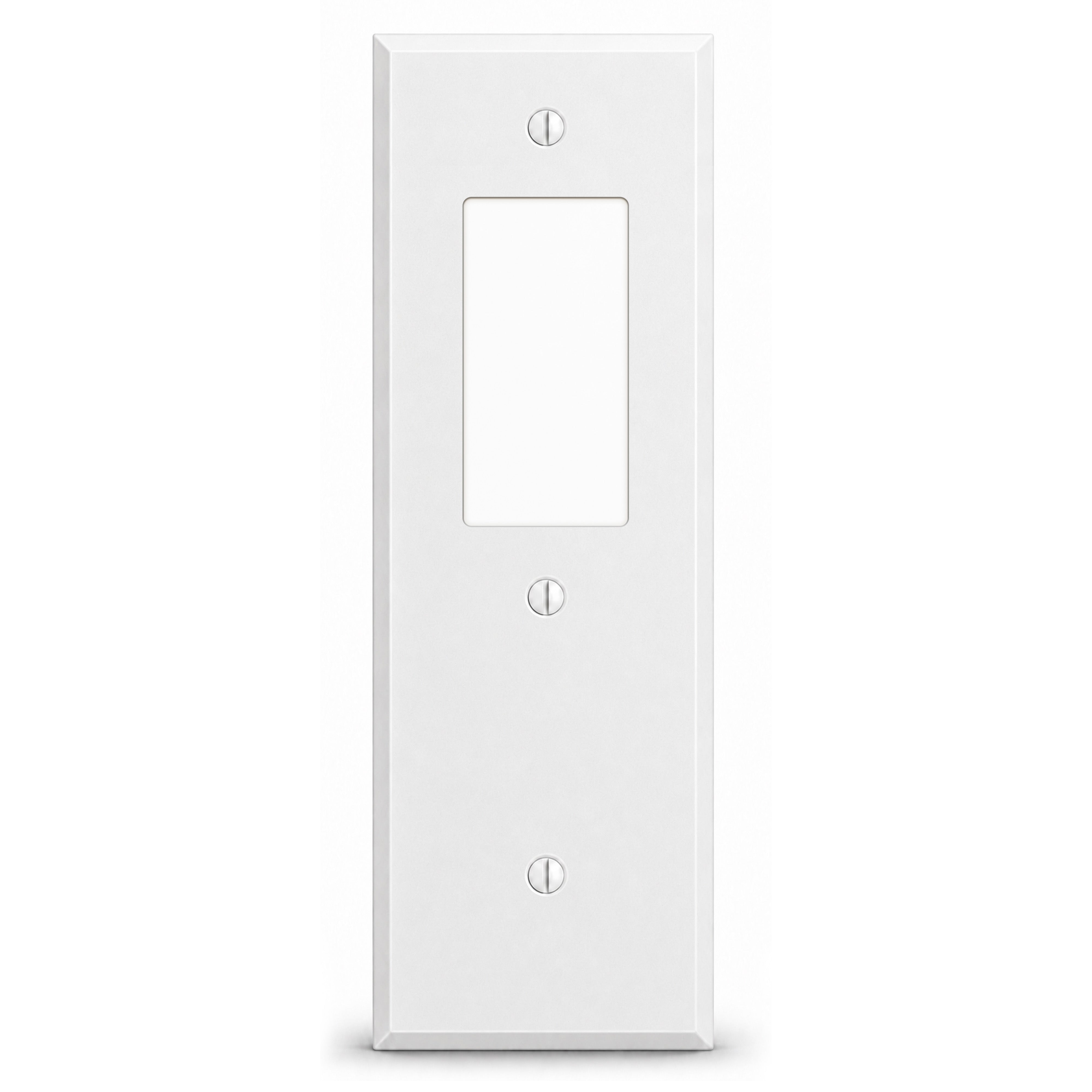 2-Gang Tandem Size, 1 GFI Opening & 1 Blank Opening, White Semi-Gloss Finish, Painted Metal Wall Plate Cover - Made in USA