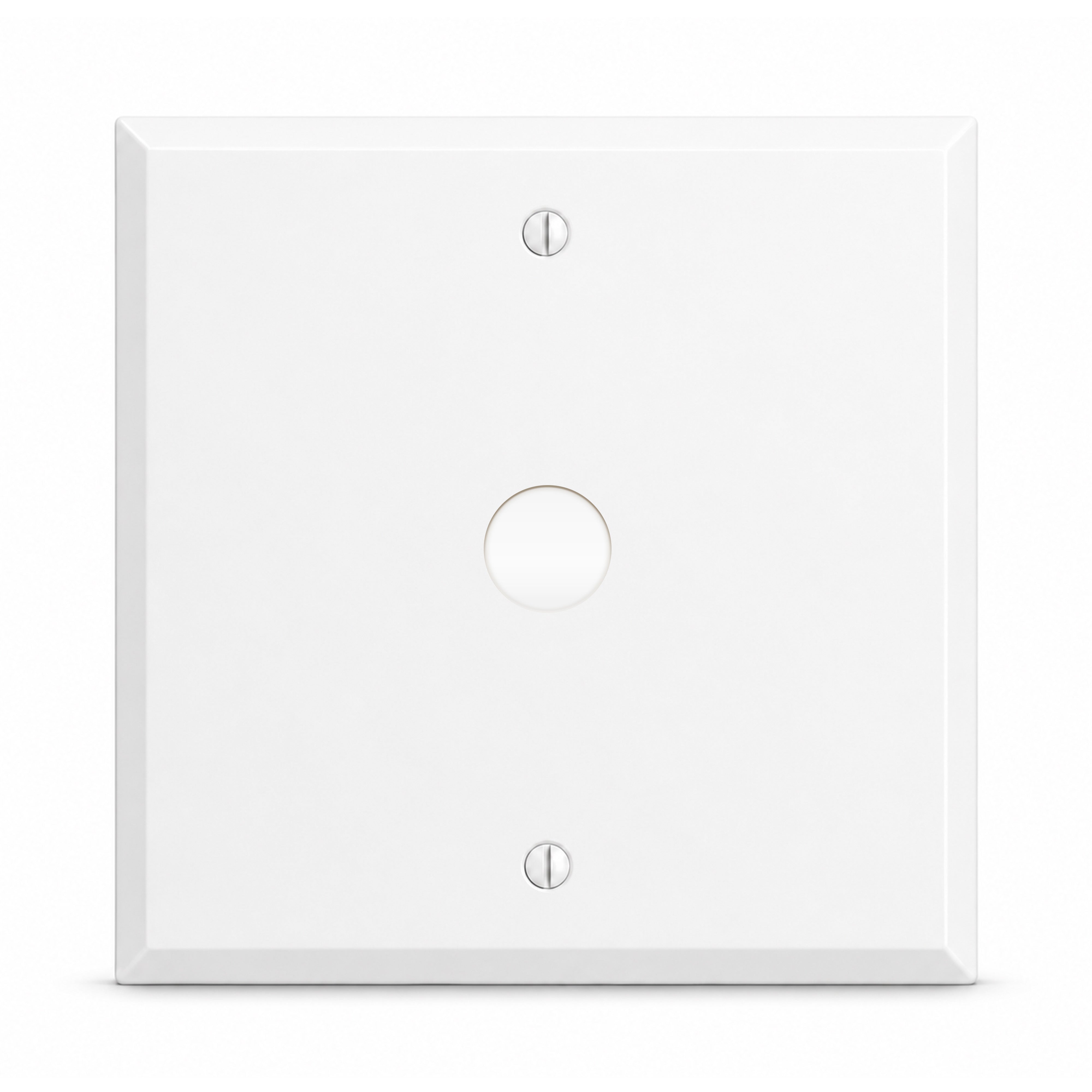 2-Gang, Standard Size, Centered Telephone Opening (5/8 in. ID), White Semi-Gloss Finish, Painted Metal Wall Plate Outlet Cover - Made in USA