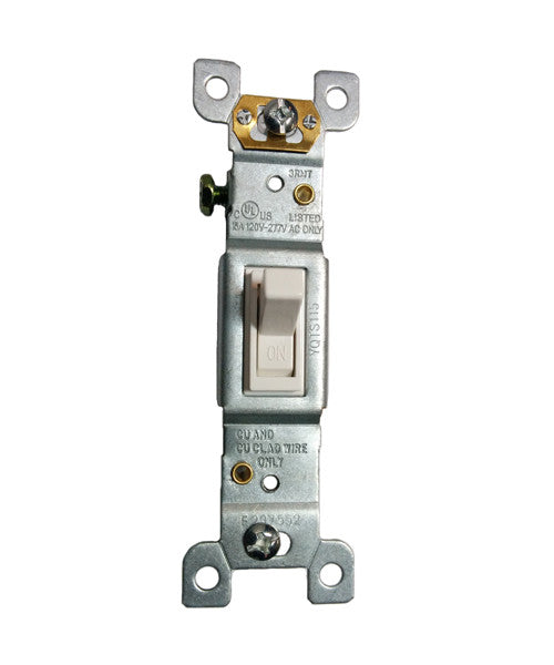Toggle Switch, Single Pole, 15A, 125V/277V AC, Self-Grounding, White