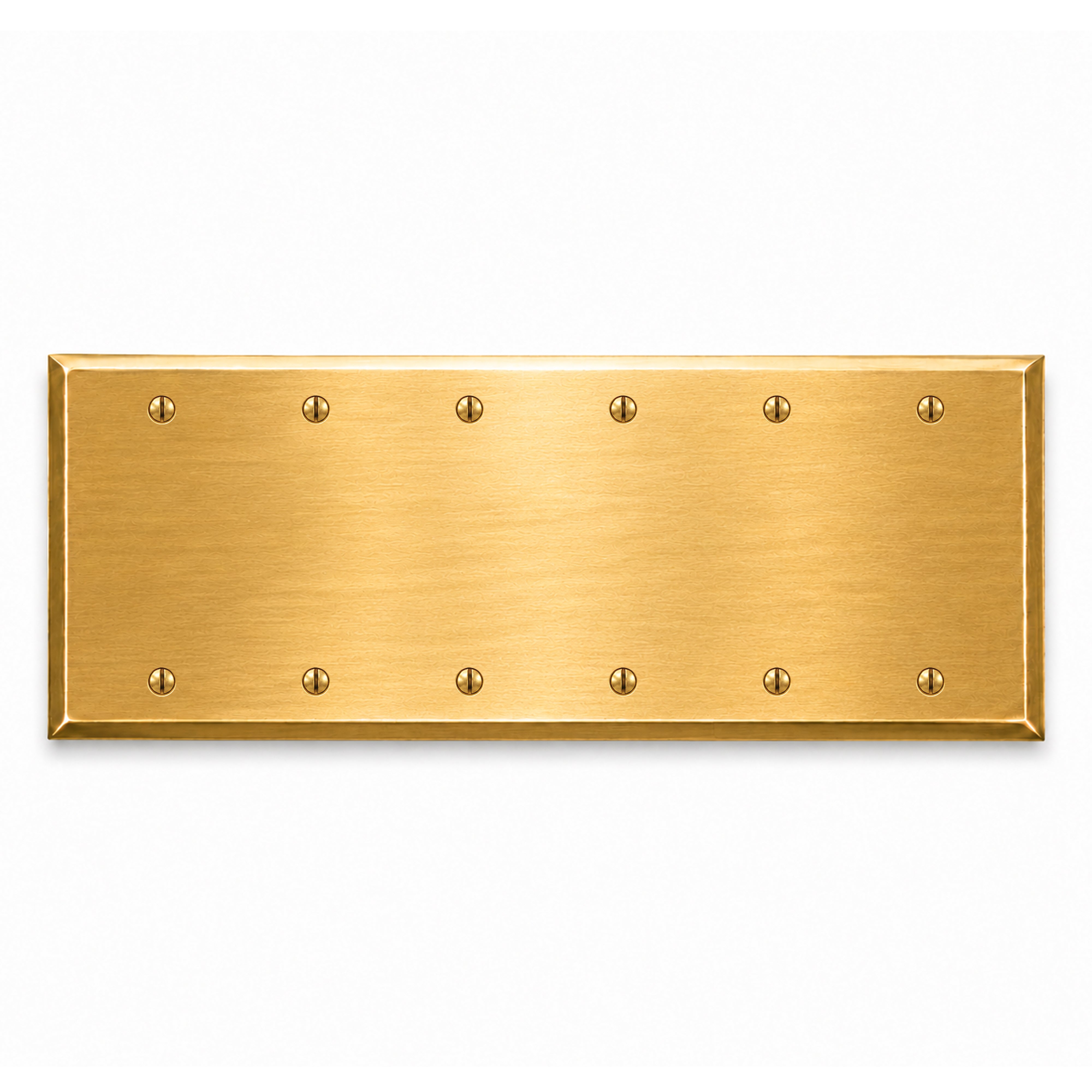 6-Gang, Standard Size, 6 Blank Openings, Satin Brass Finish, Metal Wall Plate Outlet Cover - Made in USA