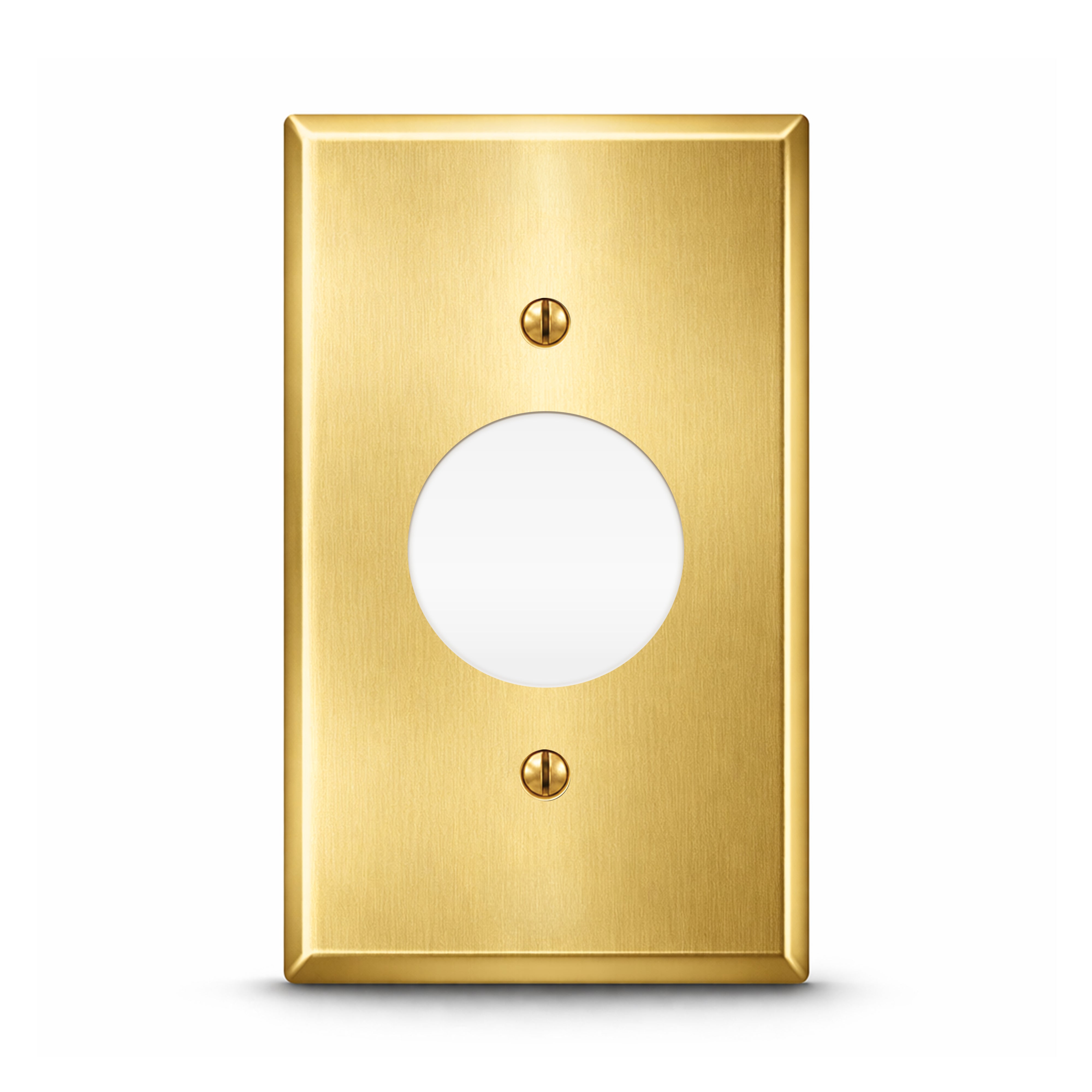 1-Gang, Standard Size, Single Receptacle Opening, Satin Brass Finish, Solid Brass Wall Plate Outlet Cover - Made in USA