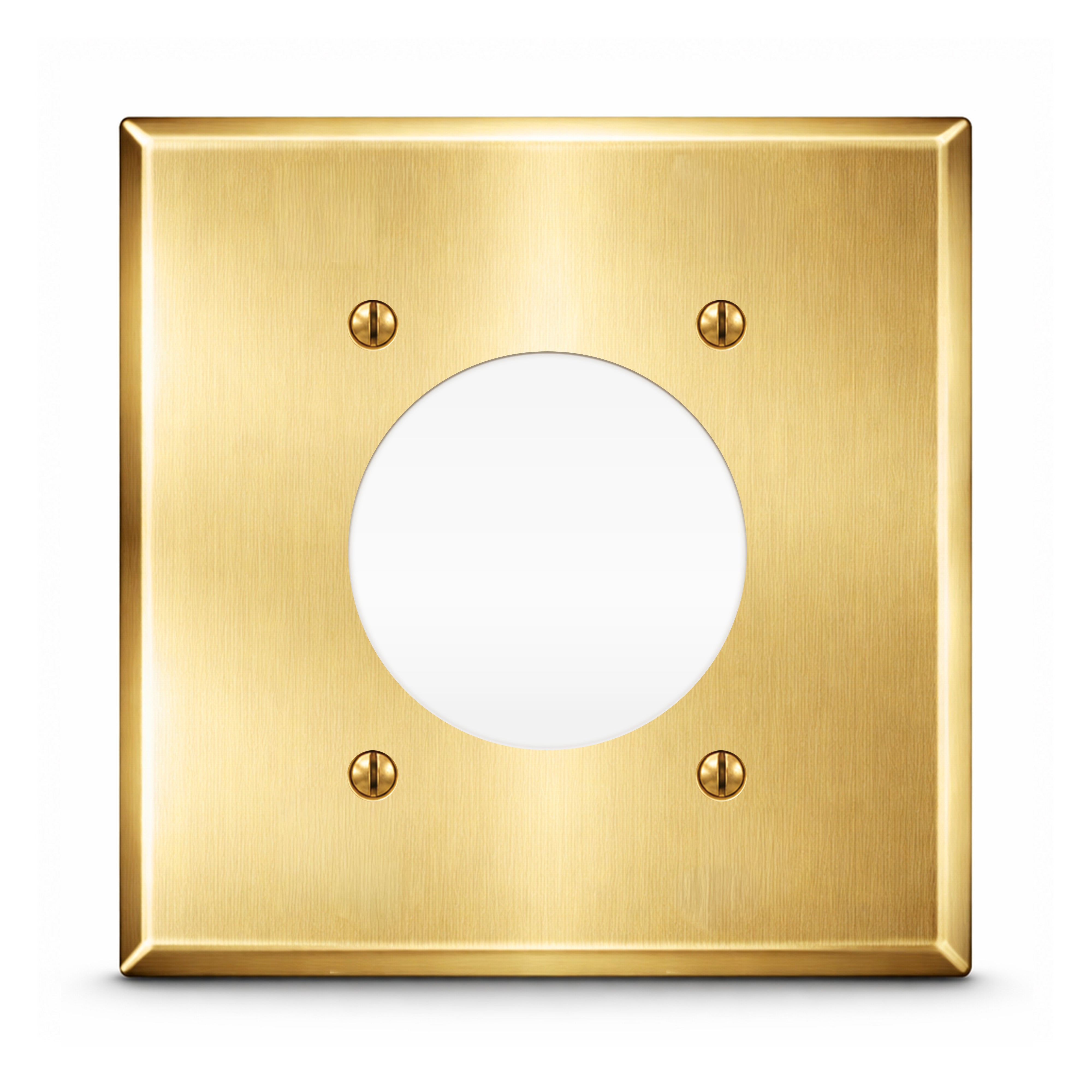2-Gang, Standard Size, One 30/50A 3 Wire Range/Dryer Round Receptacle Opening (2.125 in. ID), Centered, Satin Brass Finish, Metal Wall Plate Outlet Cover - Made in USA