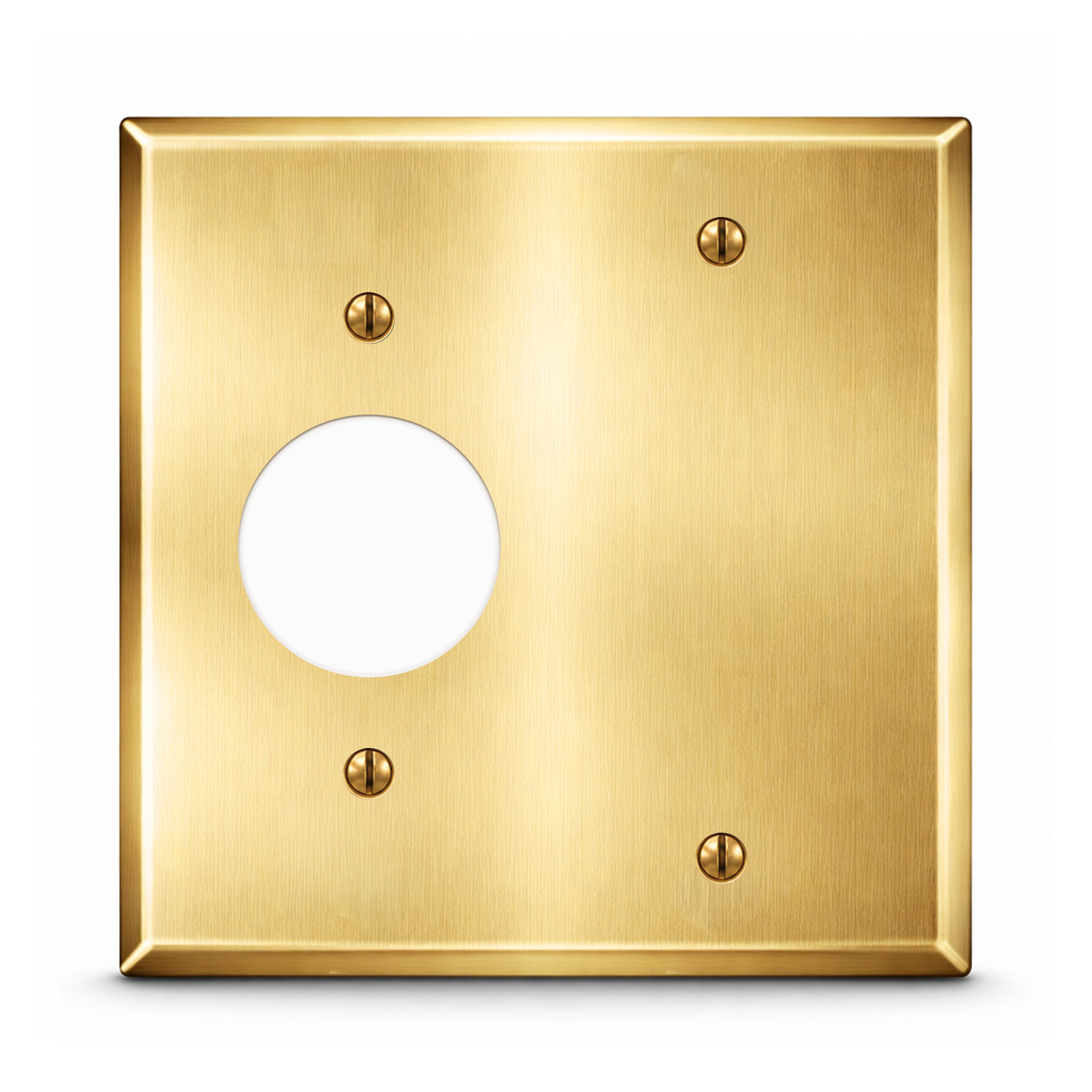 2-Gang, Standard Size, (1) Single Receptacle Opening, (1) GFCI Opening, Satin Brass, Metal Wall Plate Outlet Cover - Made in USA