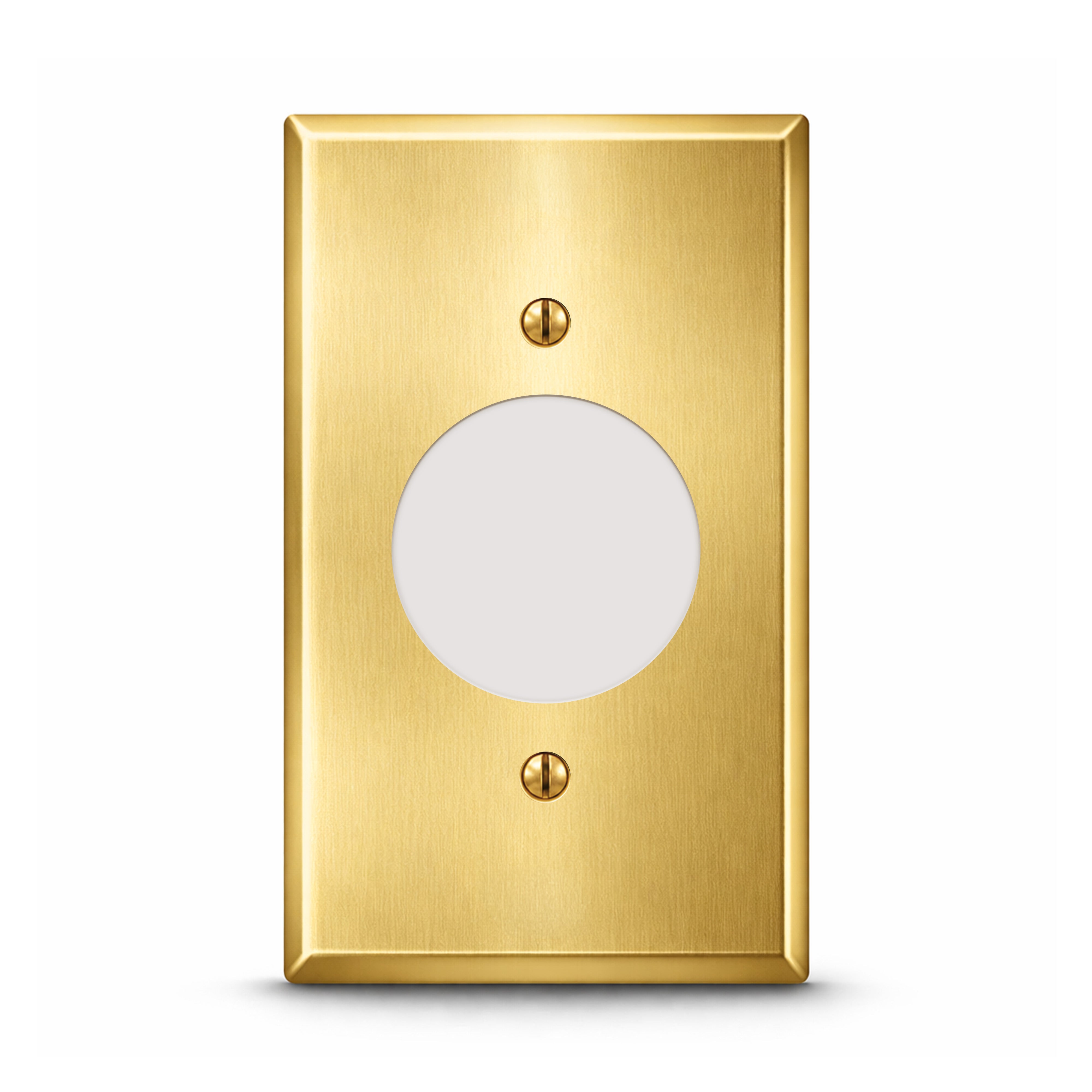 1-Gang, Standard Size, 20A TL Round Receptacle Opening, Satin Brass Finish, Metallic Wall Plate Outlet Cover - Made in USA