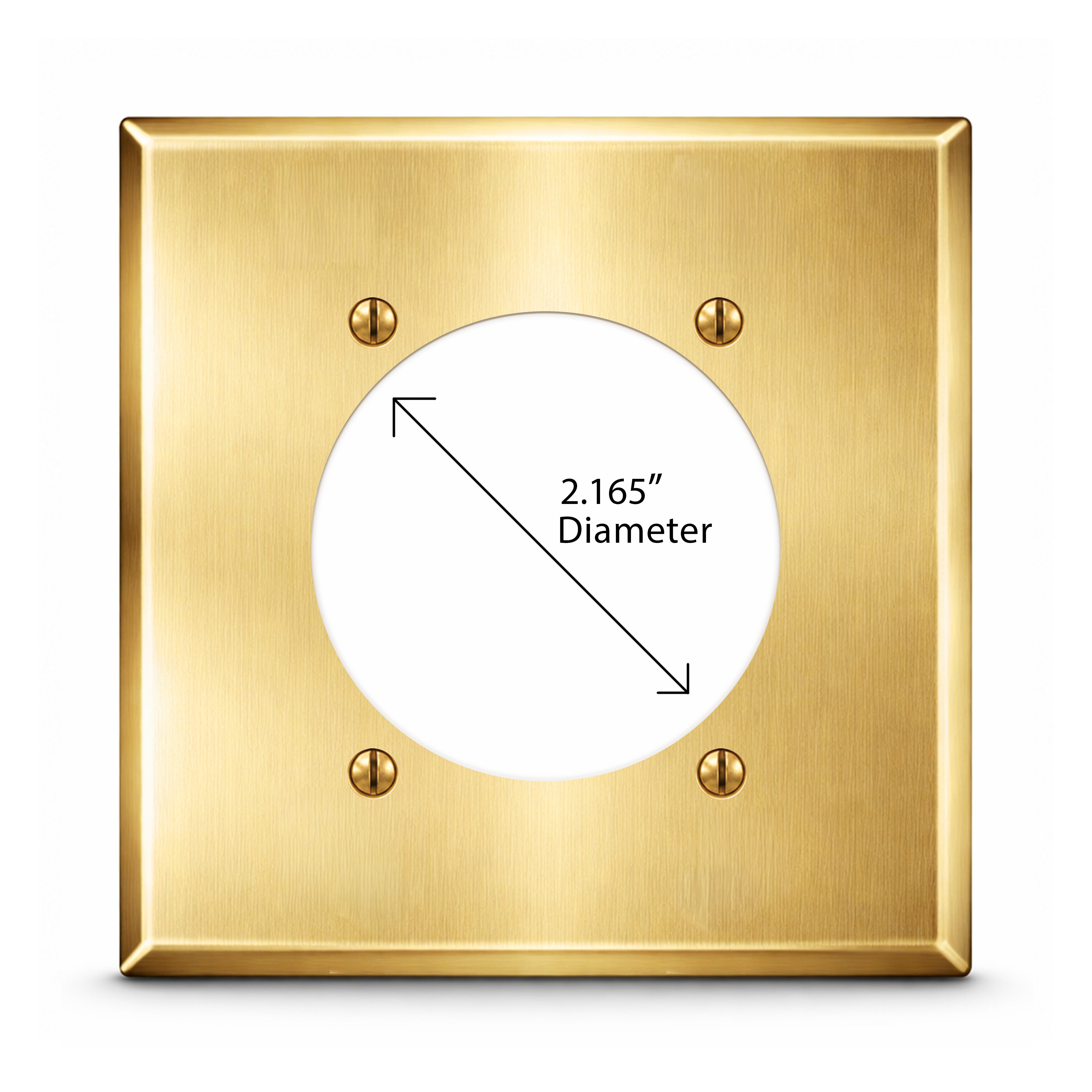 2-Gang, Standard Size, One 30/50/60A 3 & 4 Wire Range/Dryer Round Receptacle Opening (2.165 in. ID), Offset, Satin Brass Finish, Metal Wall Plate Outlet Cover - Made in USA